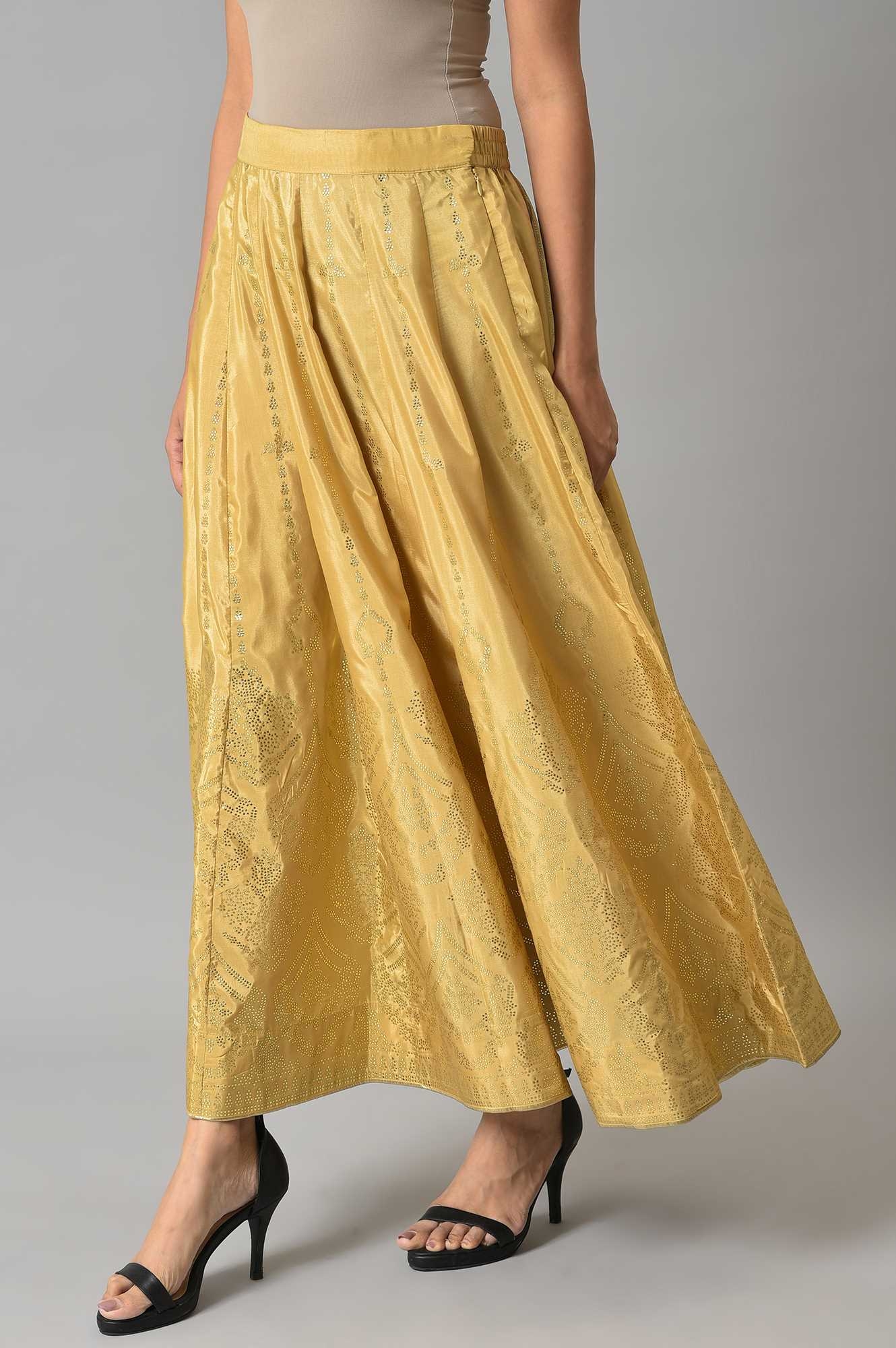 W | Women's Gold Polyester Geometrical Skirts 2