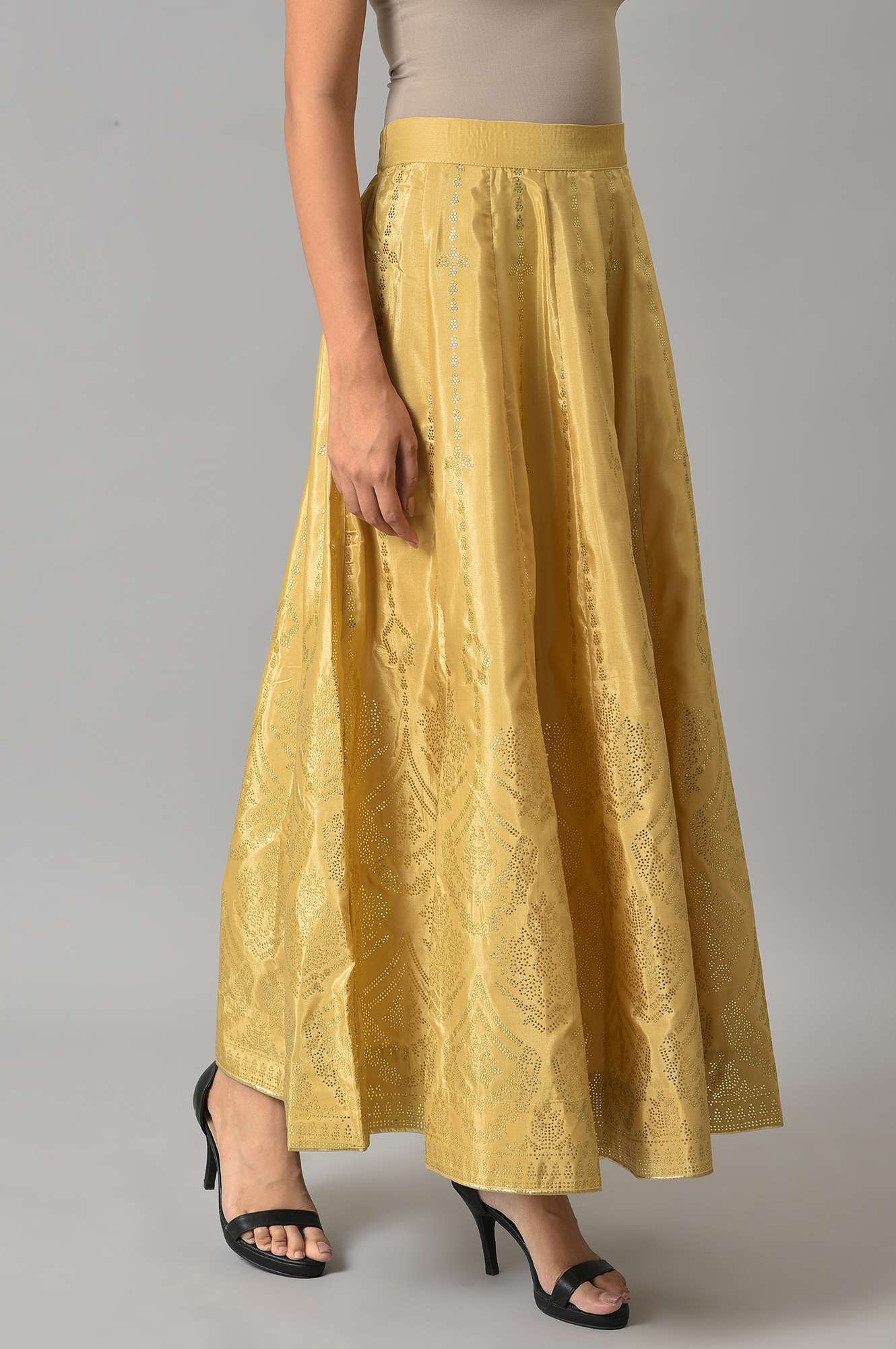 W | Women's Gold Polyester Geometrical Skirts 3