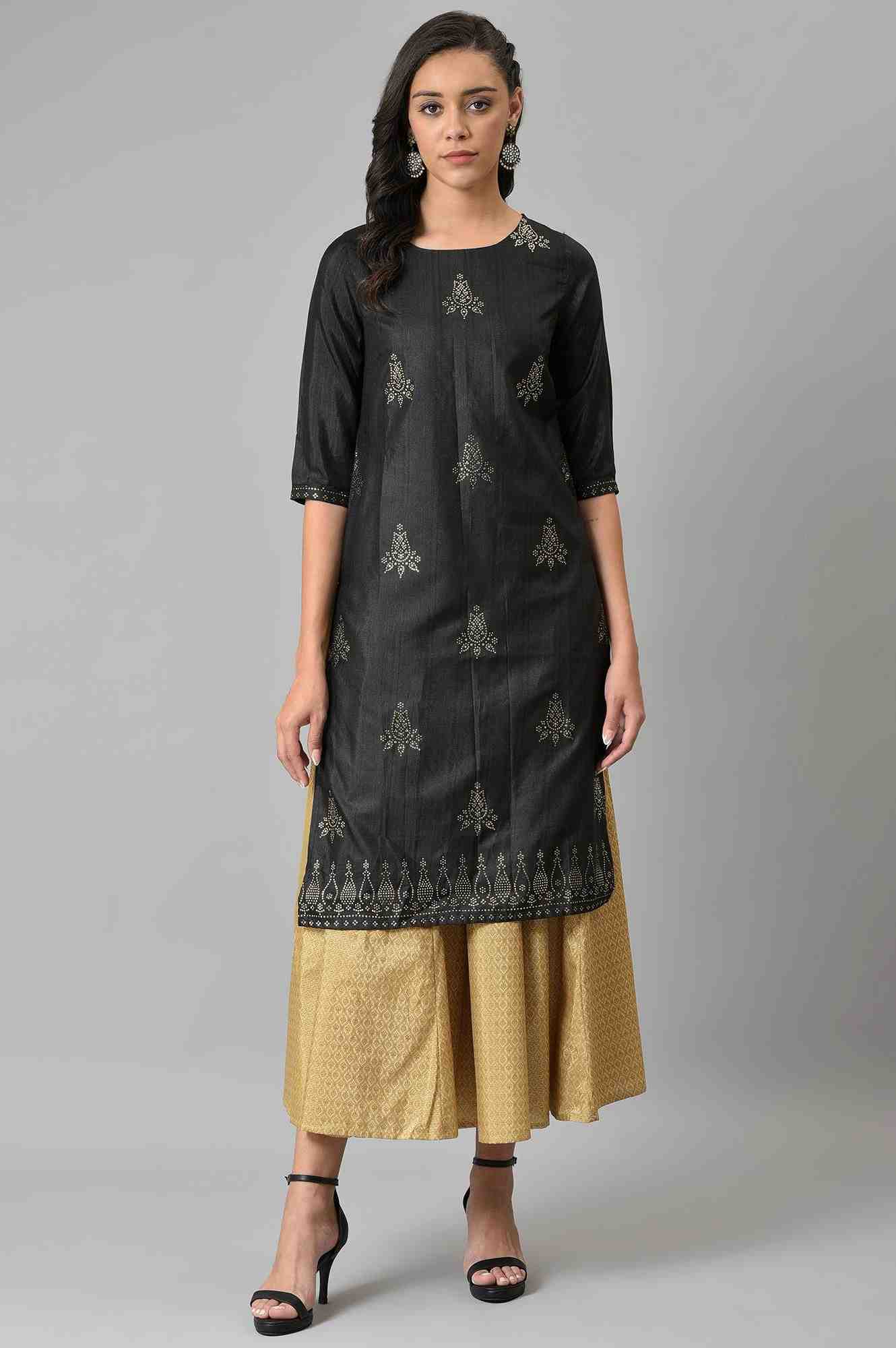 Women's Gold Polyester Solid Culottes