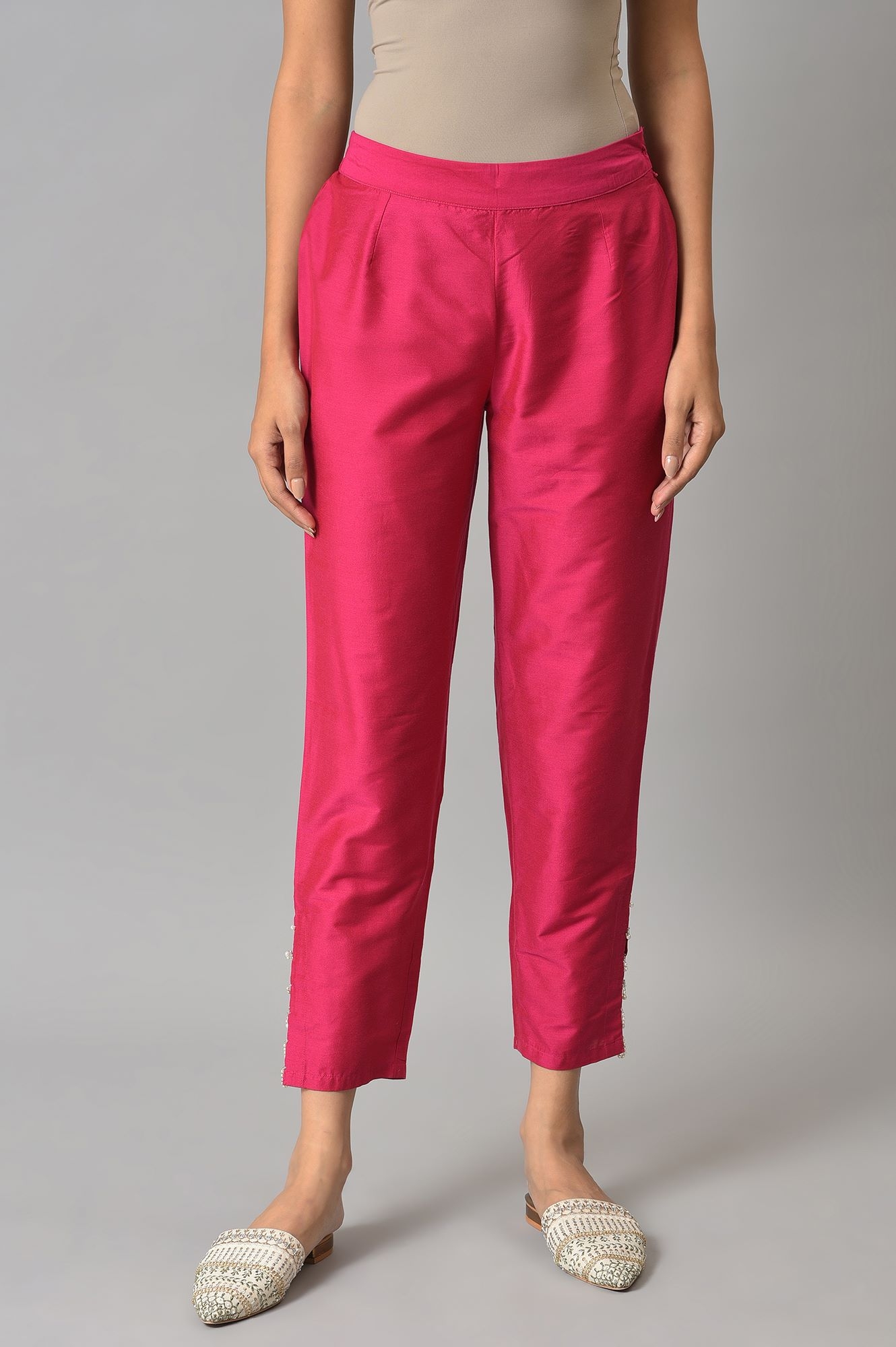 W | Women's Pink Viscose Solid Trousers 0