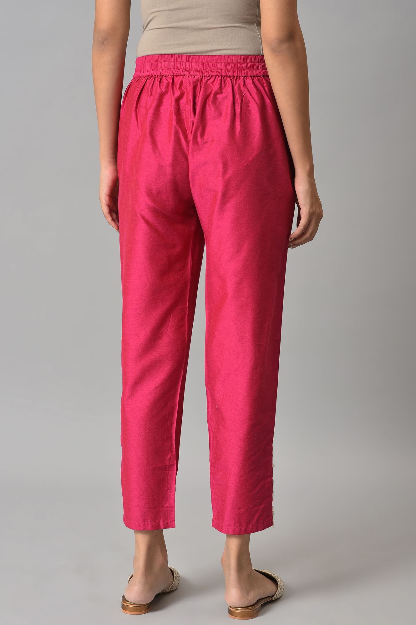 W | Women's Pink Viscose Solid Trousers 1