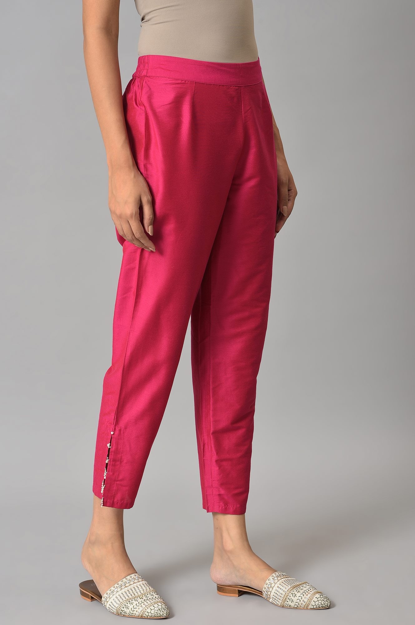 W | Women's Pink Viscose Solid Trousers 3