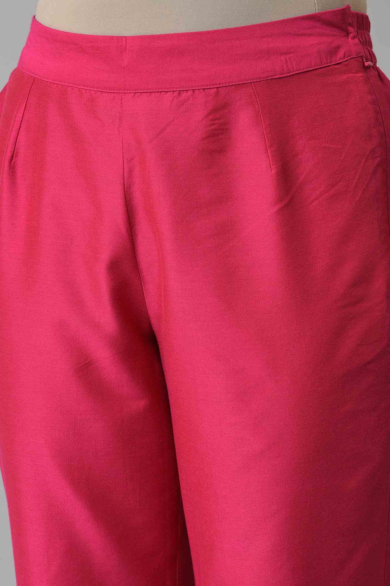 W | Women's Pink Viscose Solid Trousers 6