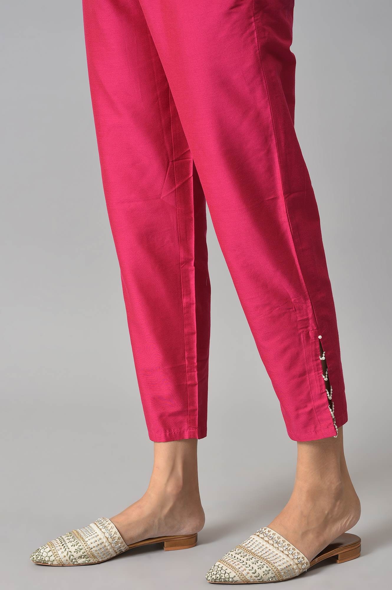 W | Women's Pink Viscose Solid Trousers 7
