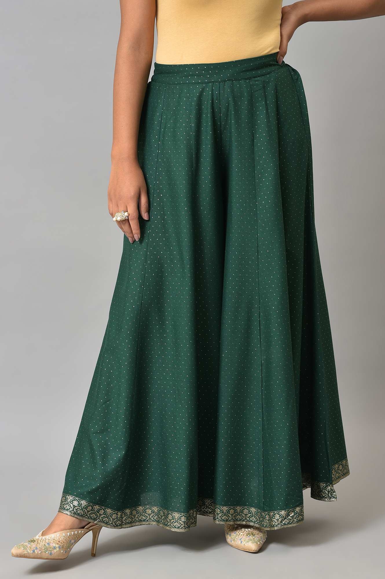 W | Women's Green Viscose Polka Dots Skirts 0