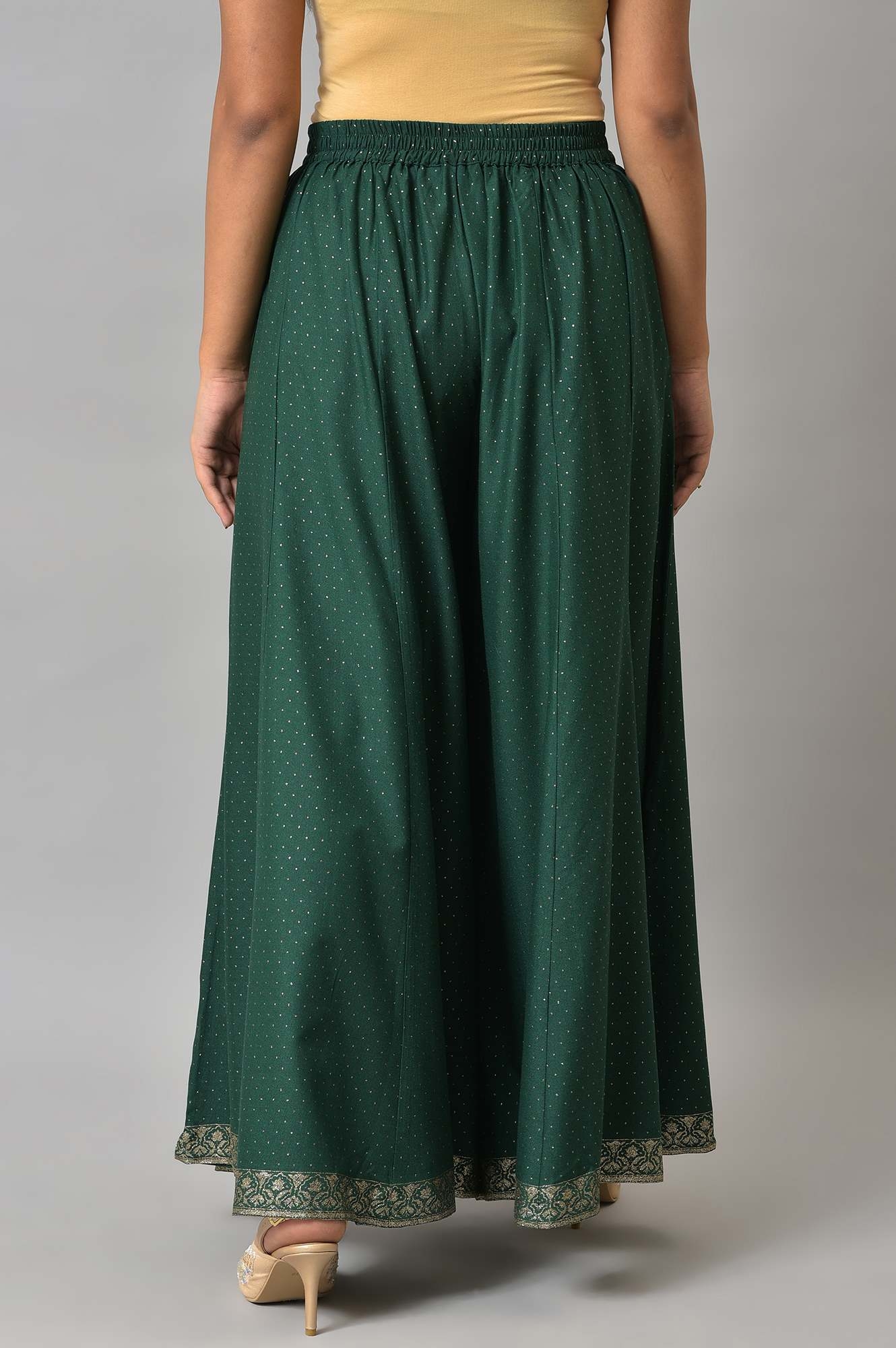 W | Women's Green Viscose Polka Dots Skirts 1