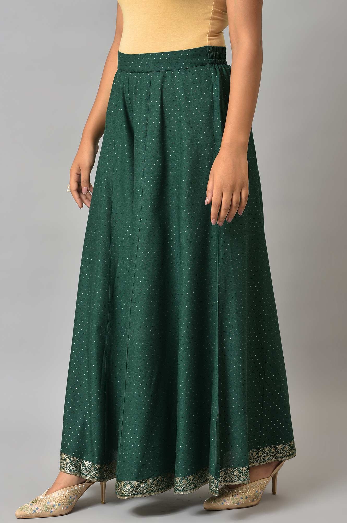 W | Women's Green Viscose Polka Dots Skirts 2