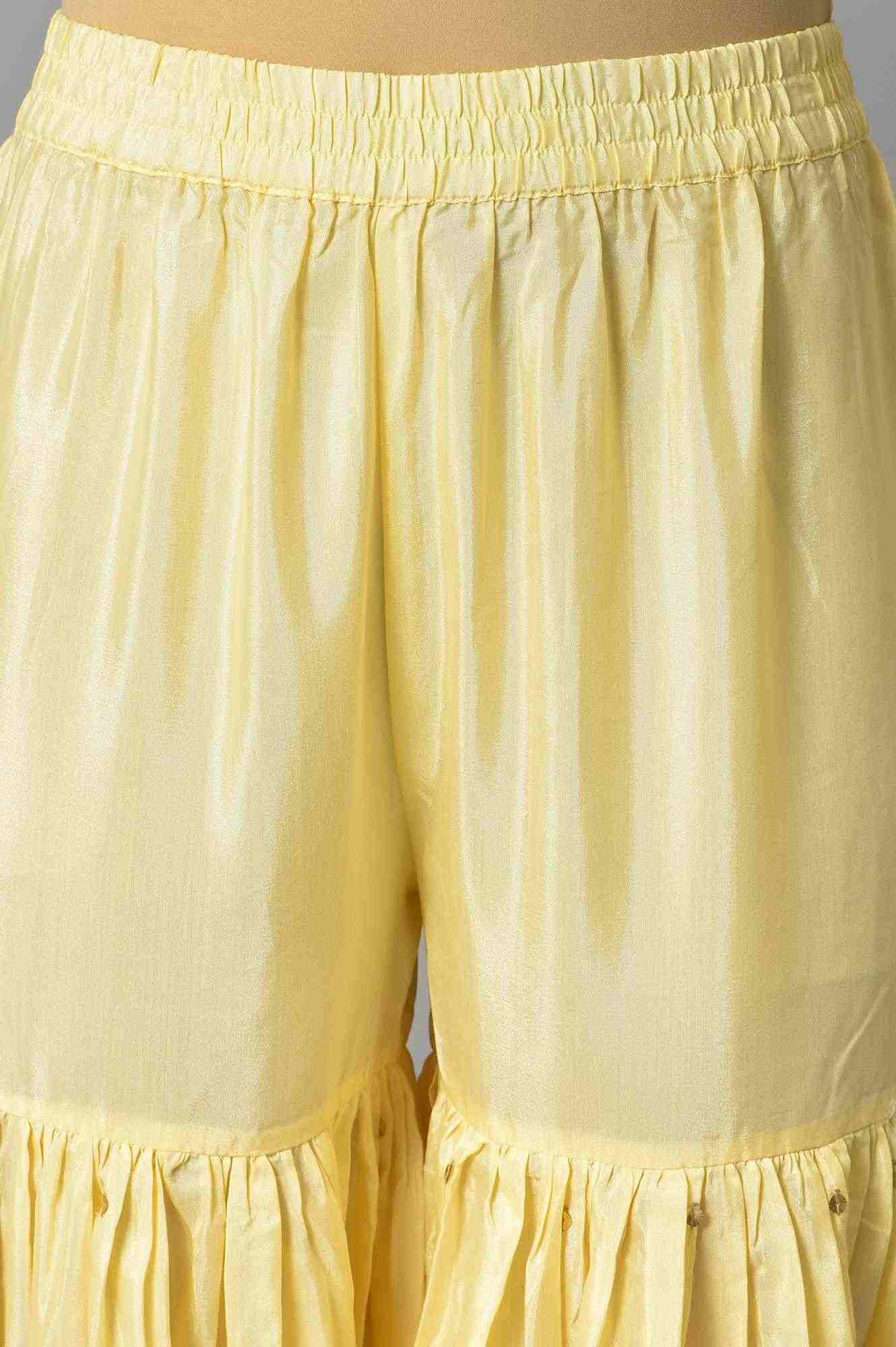 Wishful by W Light Yellow Short Kurta with Sharara and Dupatta