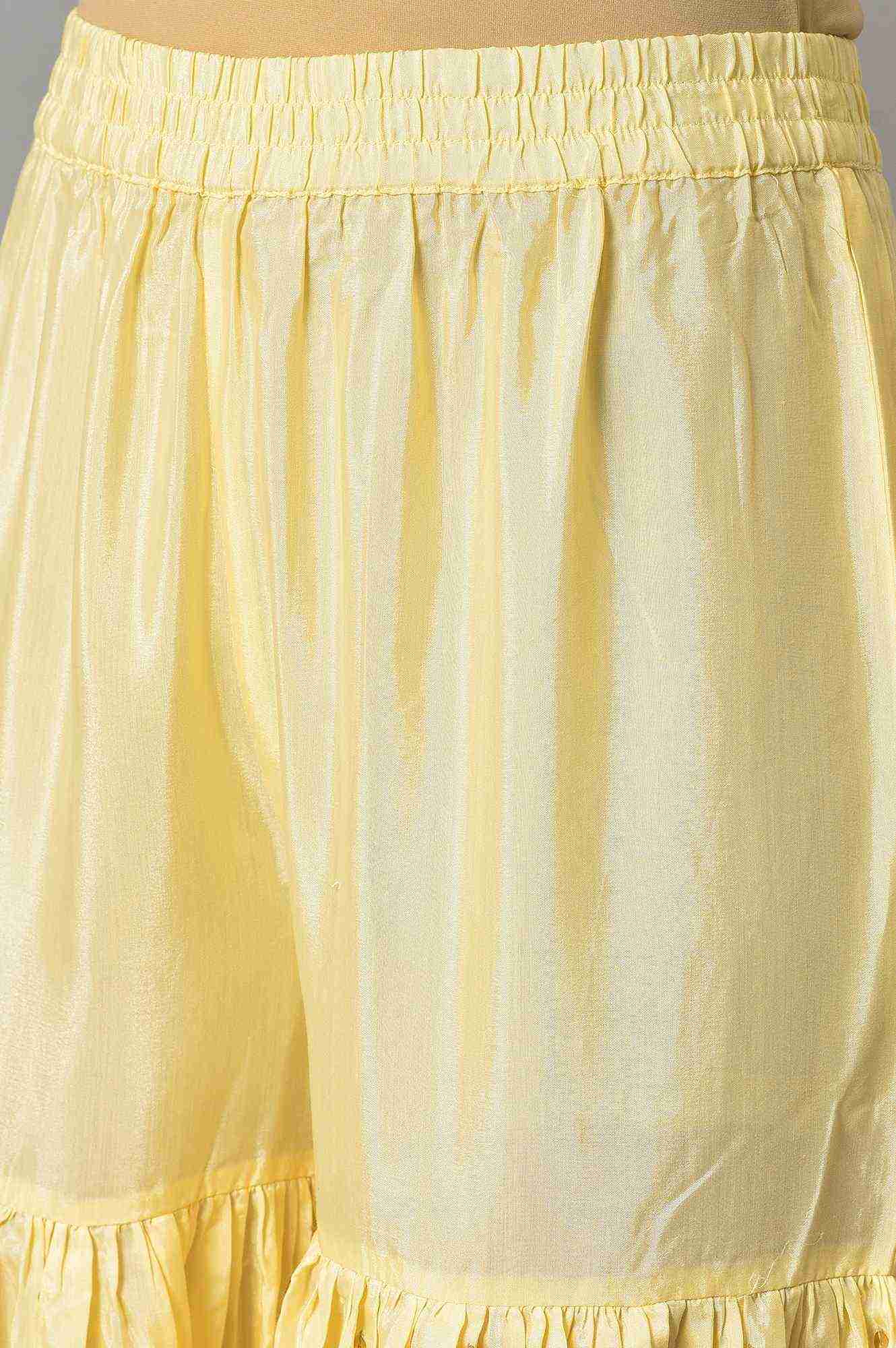 Wishful by W Light Yellow Short Kurta with Sharara and Dupatta