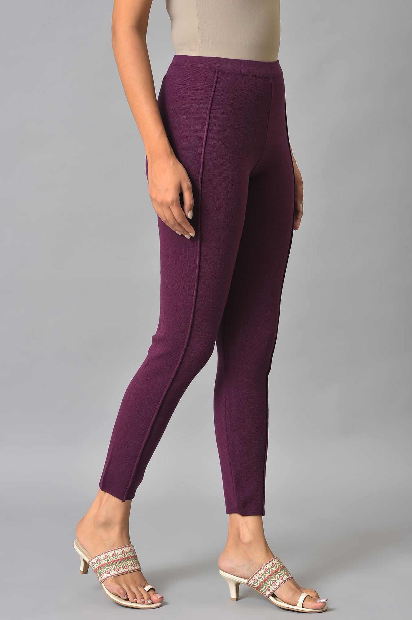 Women's Purple Acrylic Solid Leggings