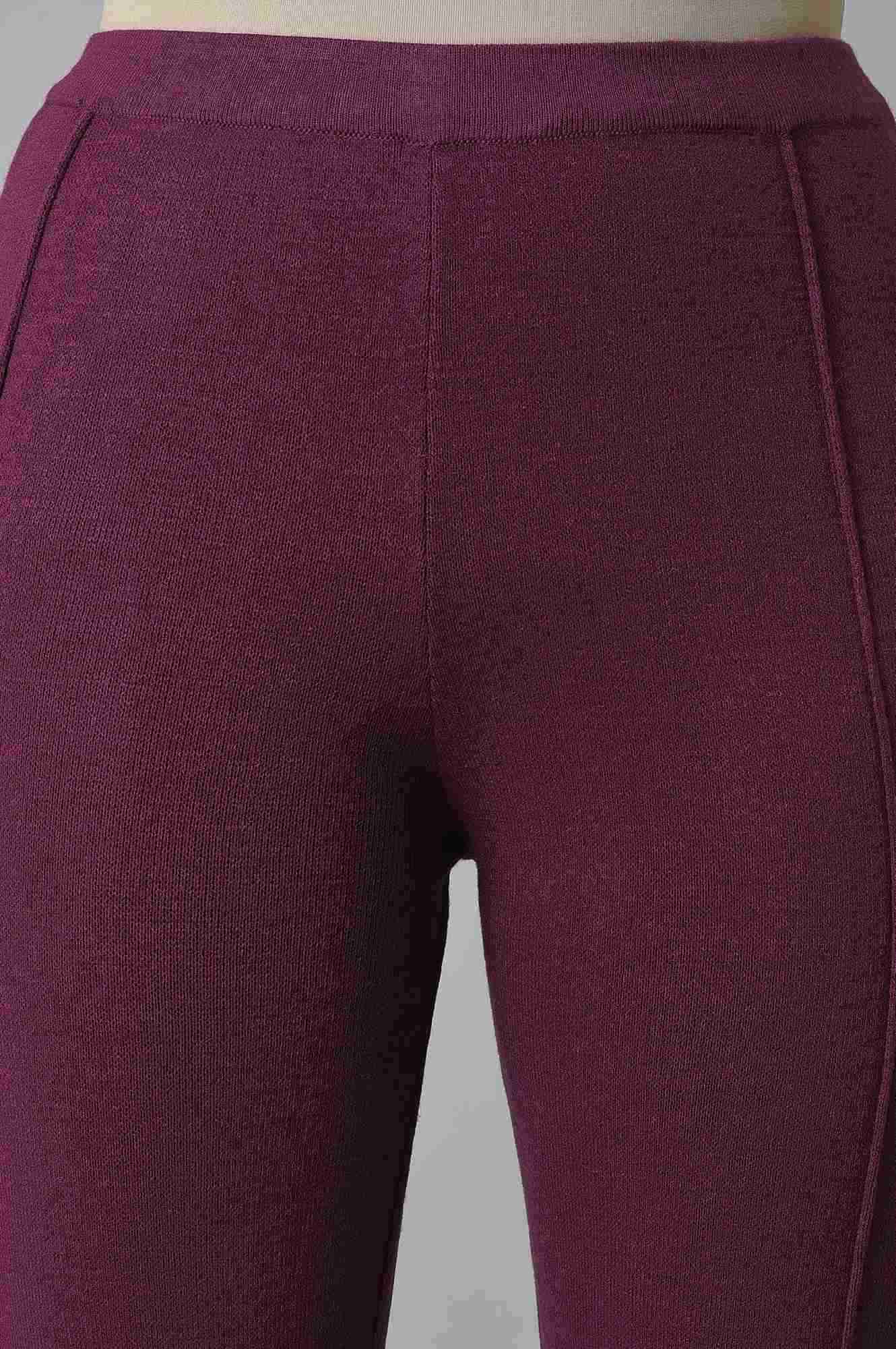 Women's Purple Acrylic Solid Leggings