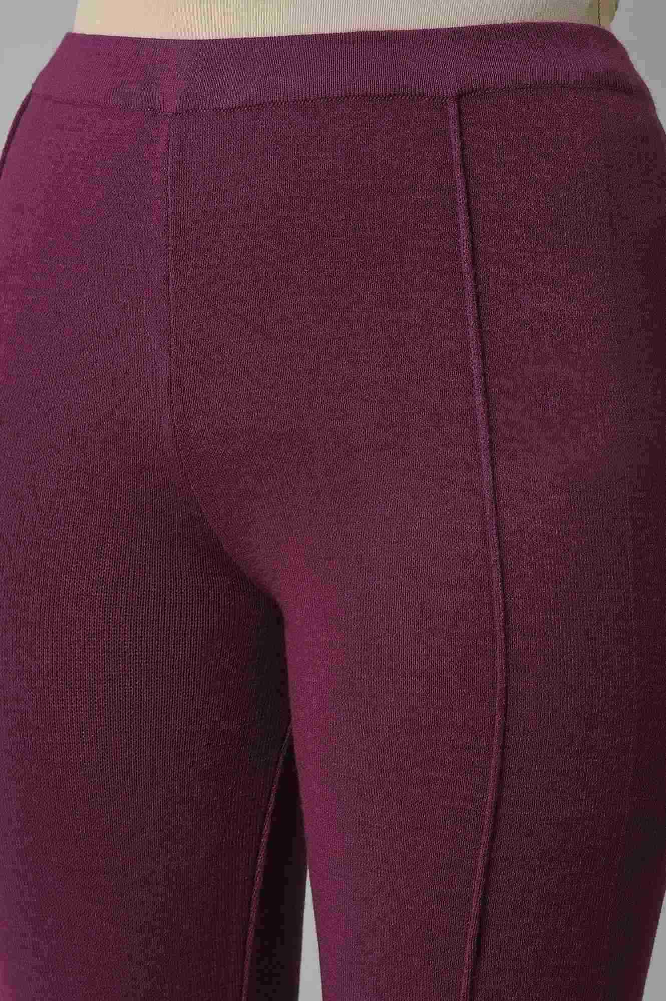 Women's Purple Acrylic Solid Leggings