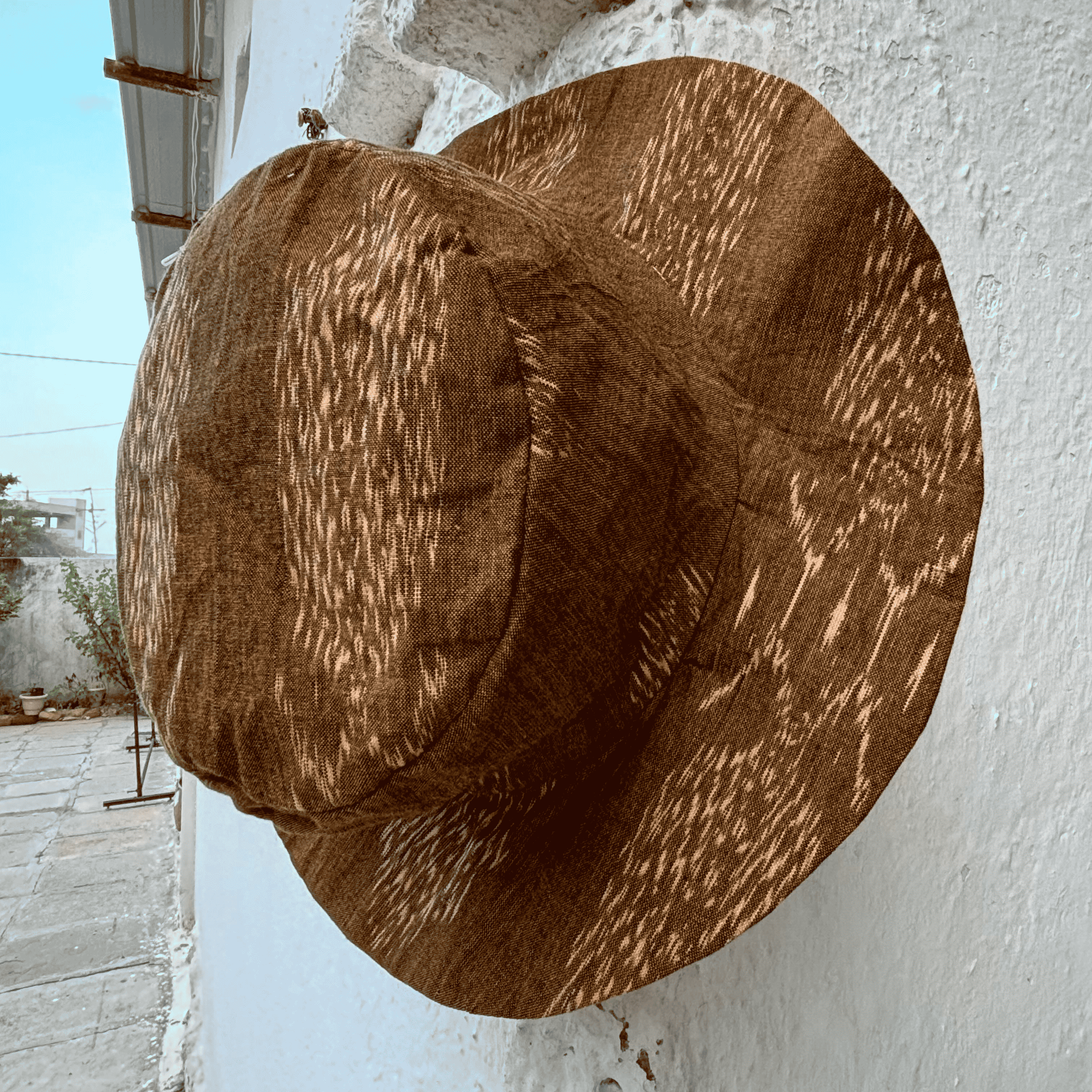 Cotton Brown And White Ikat Hat