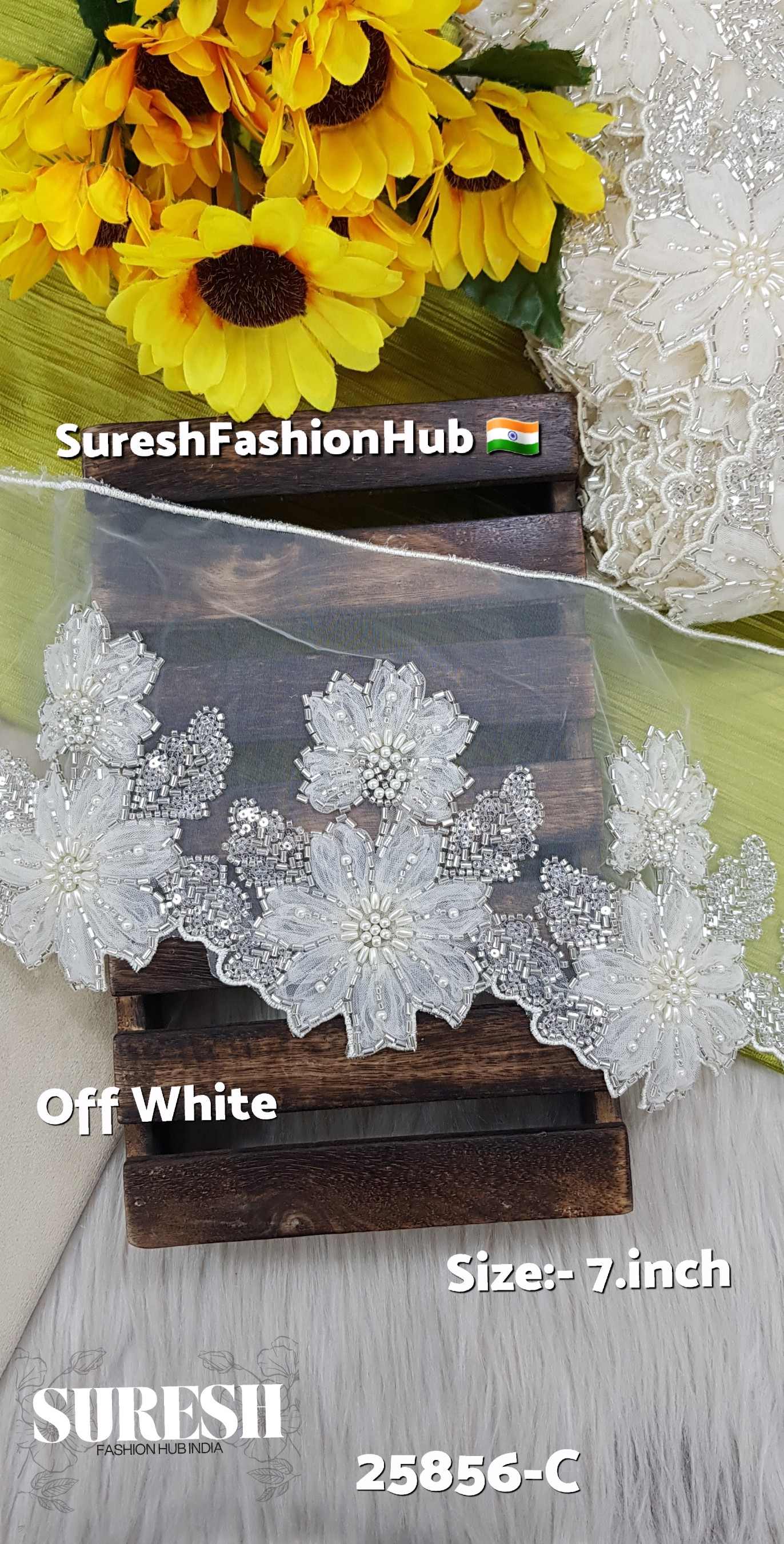 Imported  Off whiite  Floral Cutdana & Pearl Organza Lace
