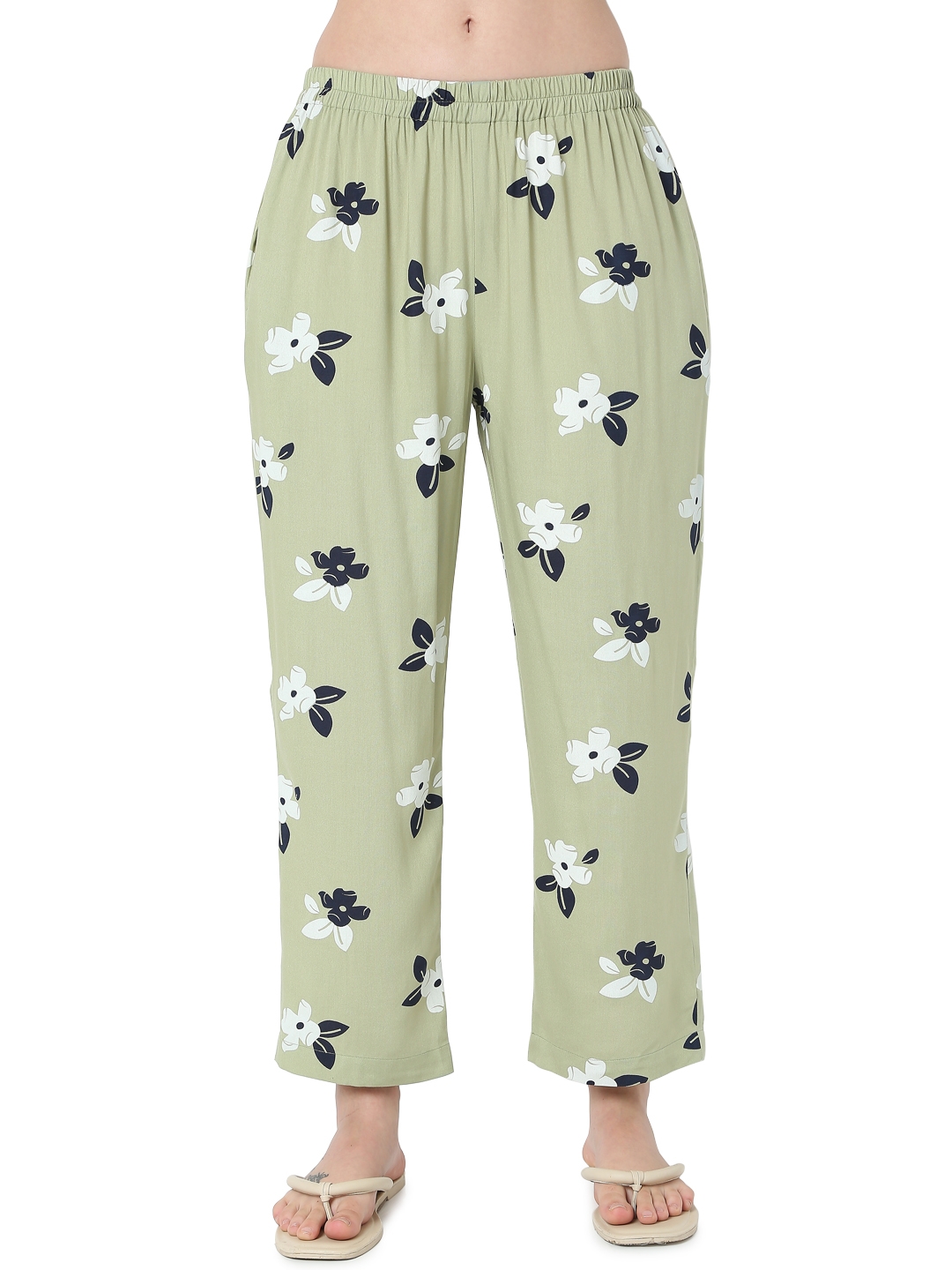 Smarty Pants | Smarty Pants women's cotton olive floral print night suit.  4