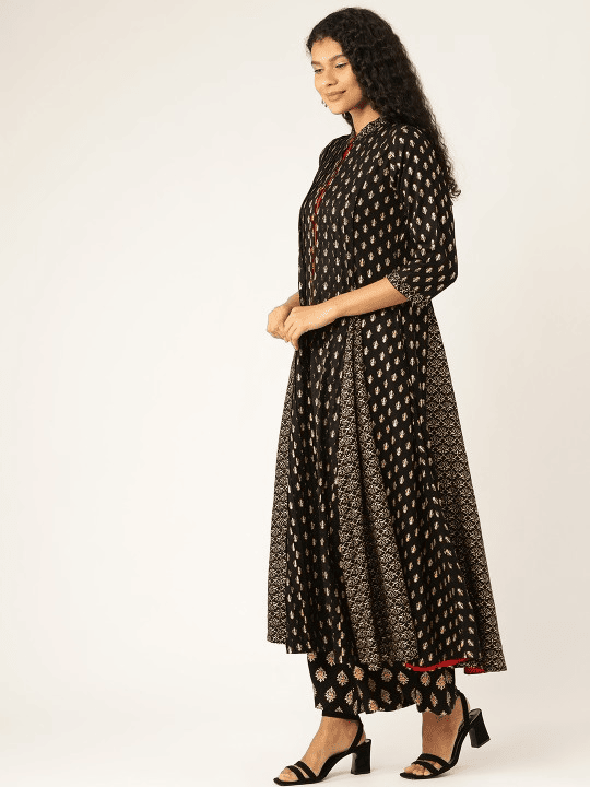 Women Black & Golden Printed Kurta with Palazzos