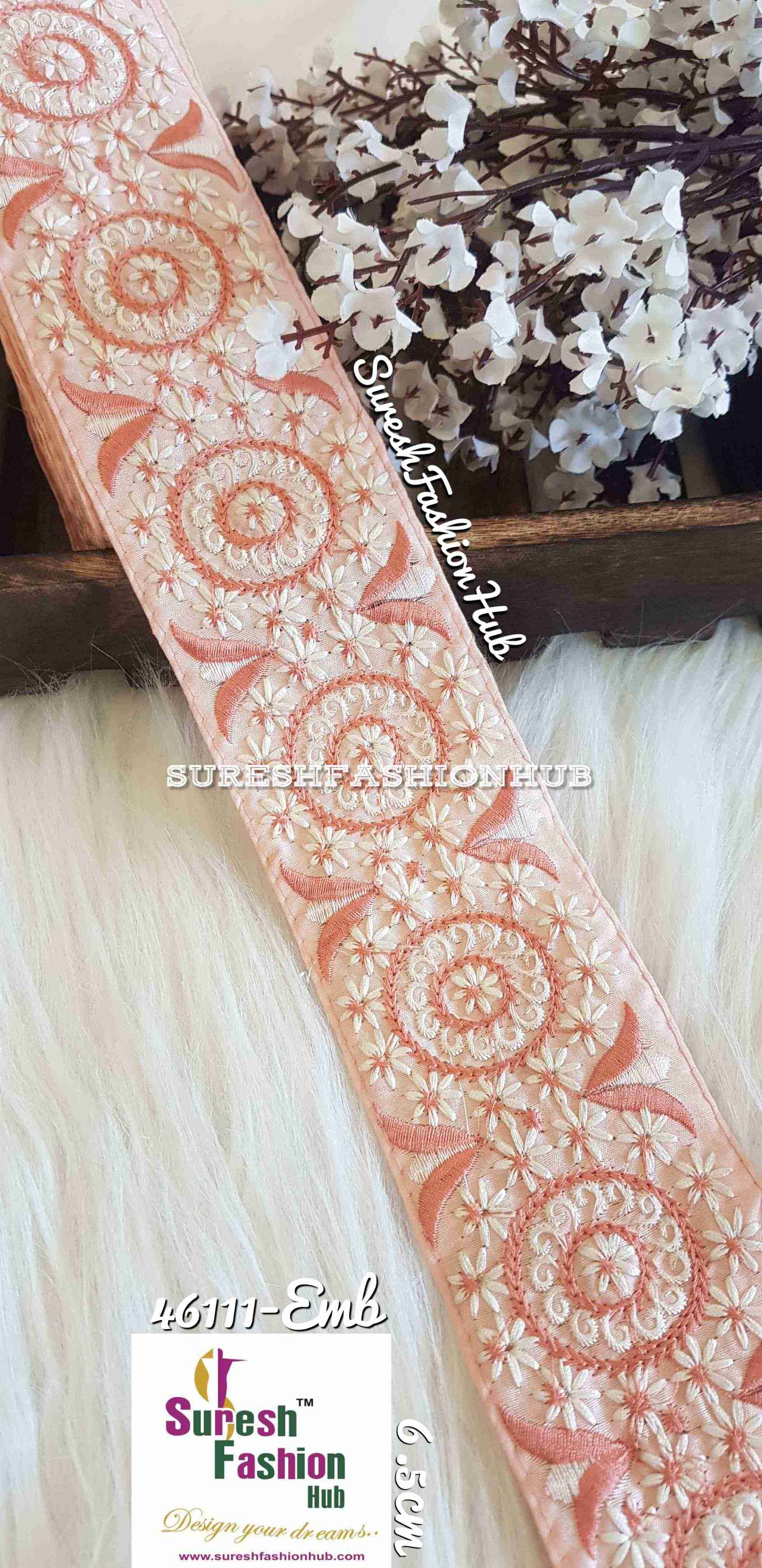 Creative Thread Works Peach Base Embroidered Trim