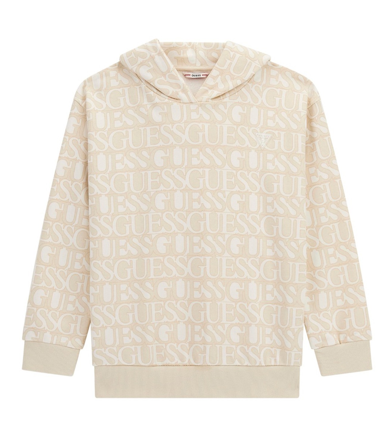 Guess Girls Beige Typographic Print Hooded Long Sleeves Sweatshirt