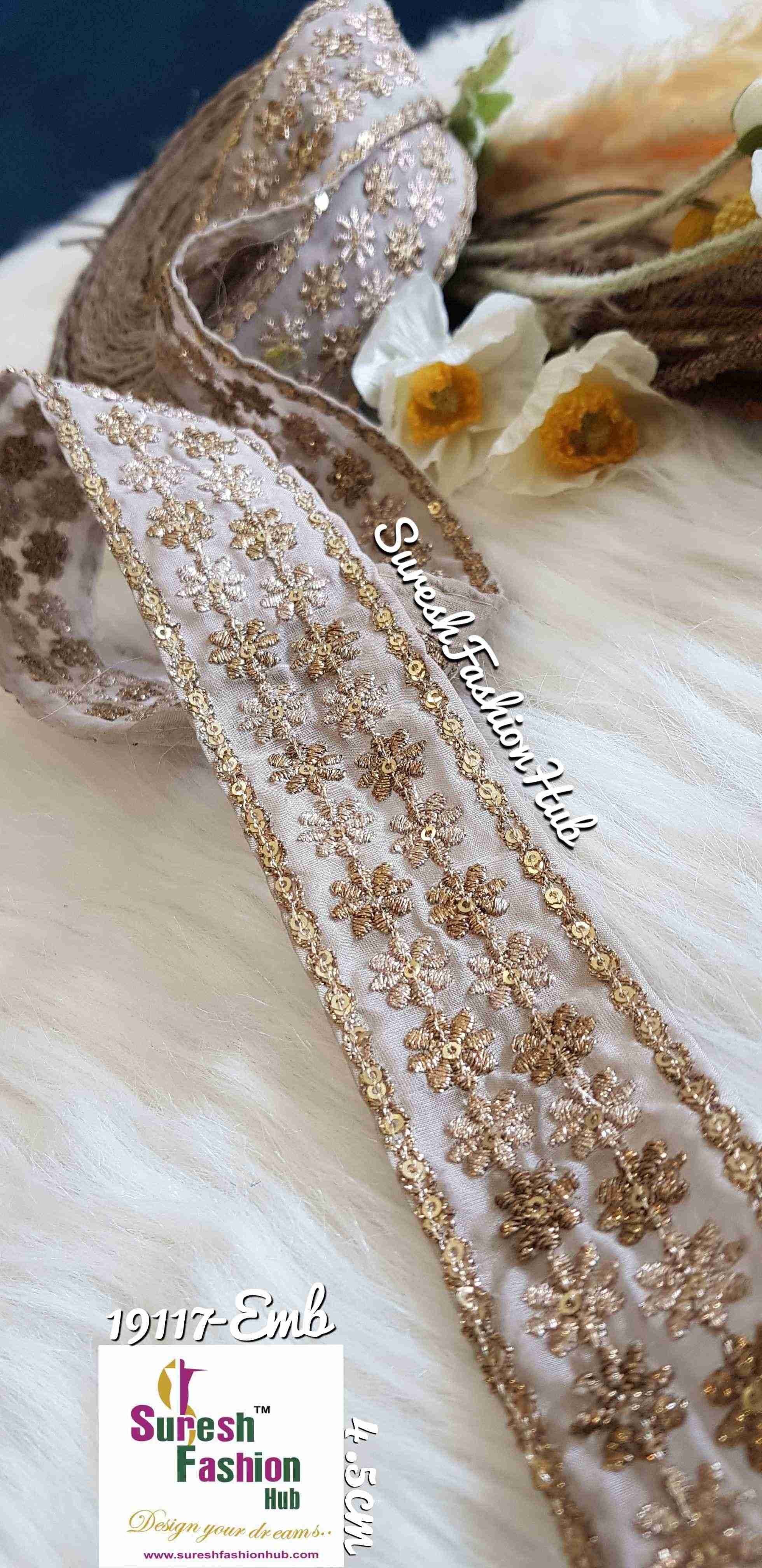 Golden Flowers with Gleam Organza Designer Trim