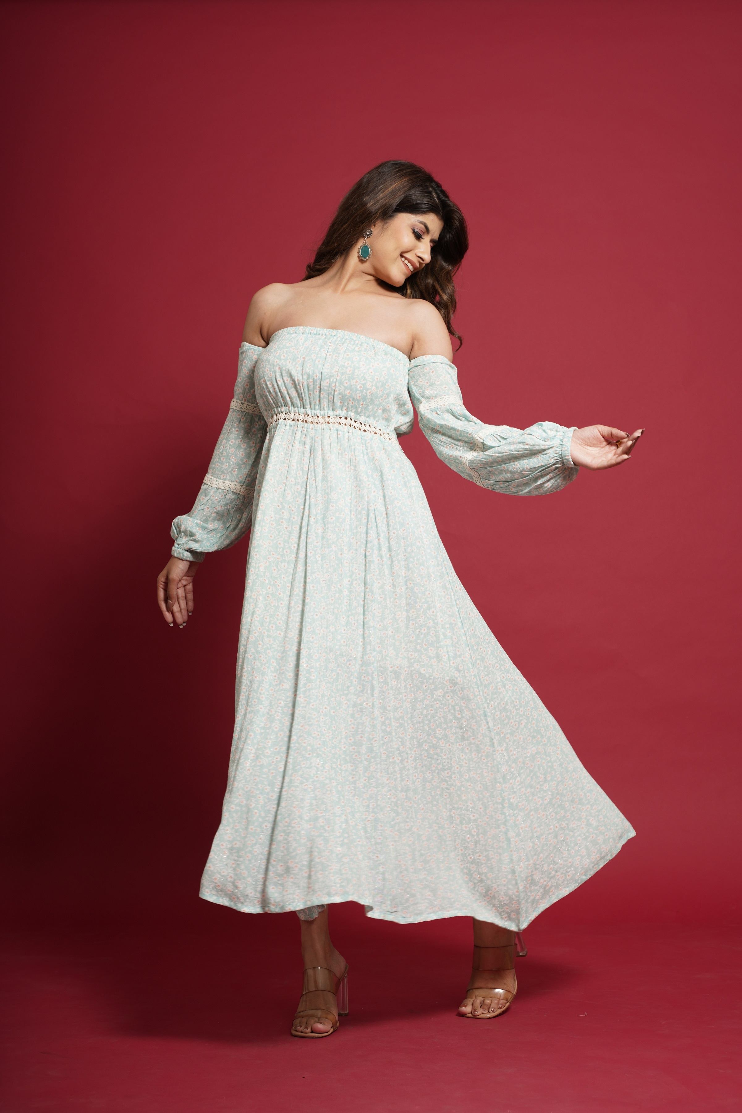 beige Floral off-shoulder dress