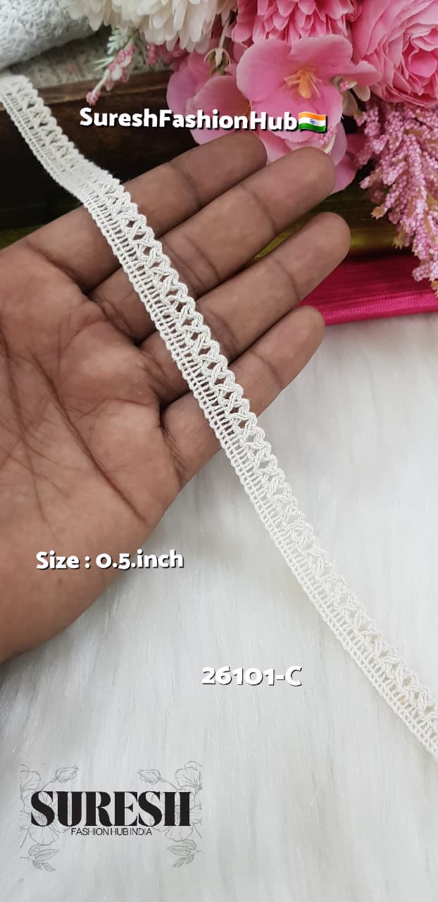 1: One Side Jhalar Cotton Lace – Offwhite* 26101-C
