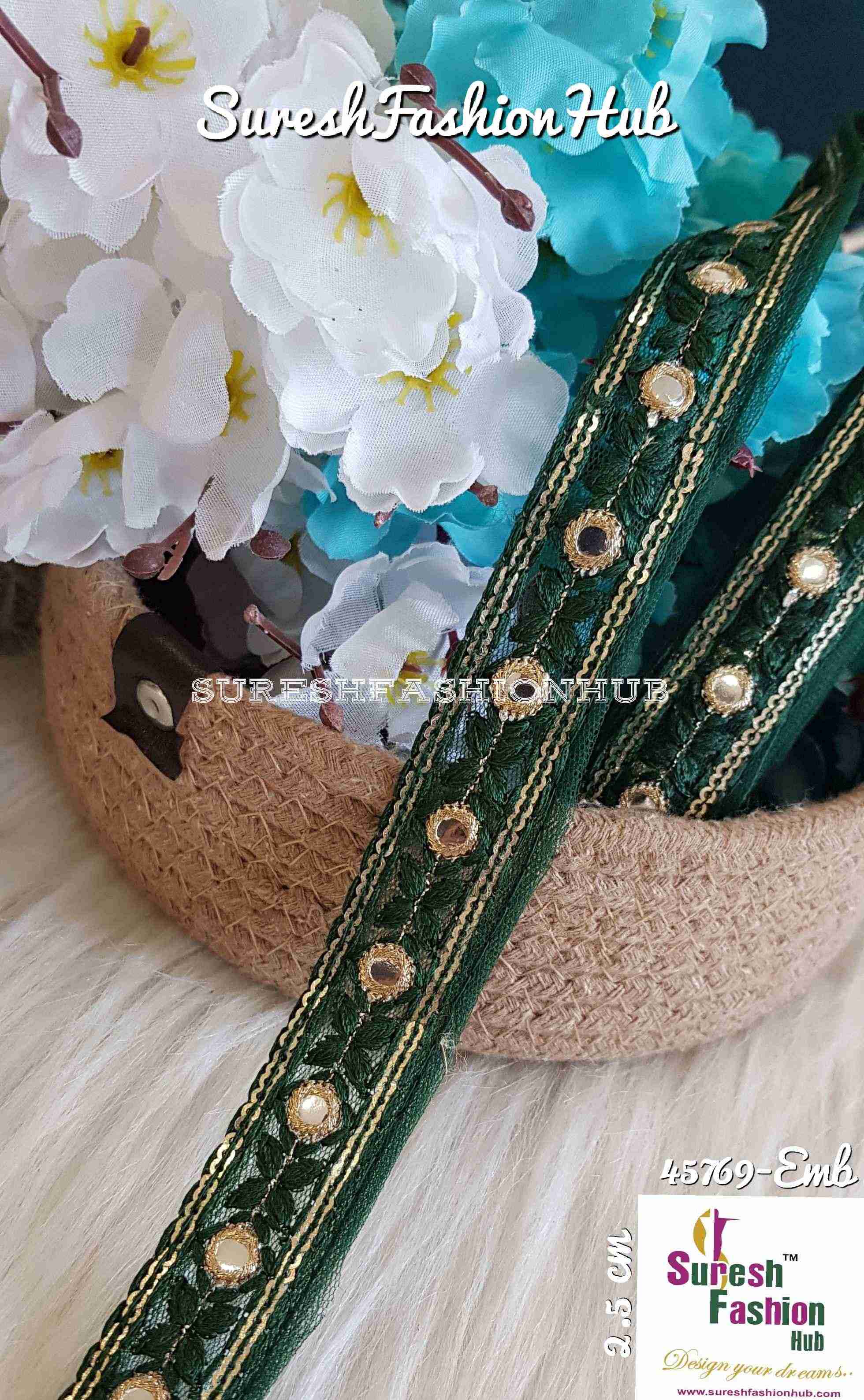 Dark Green Color Threaded Embroidery Trim