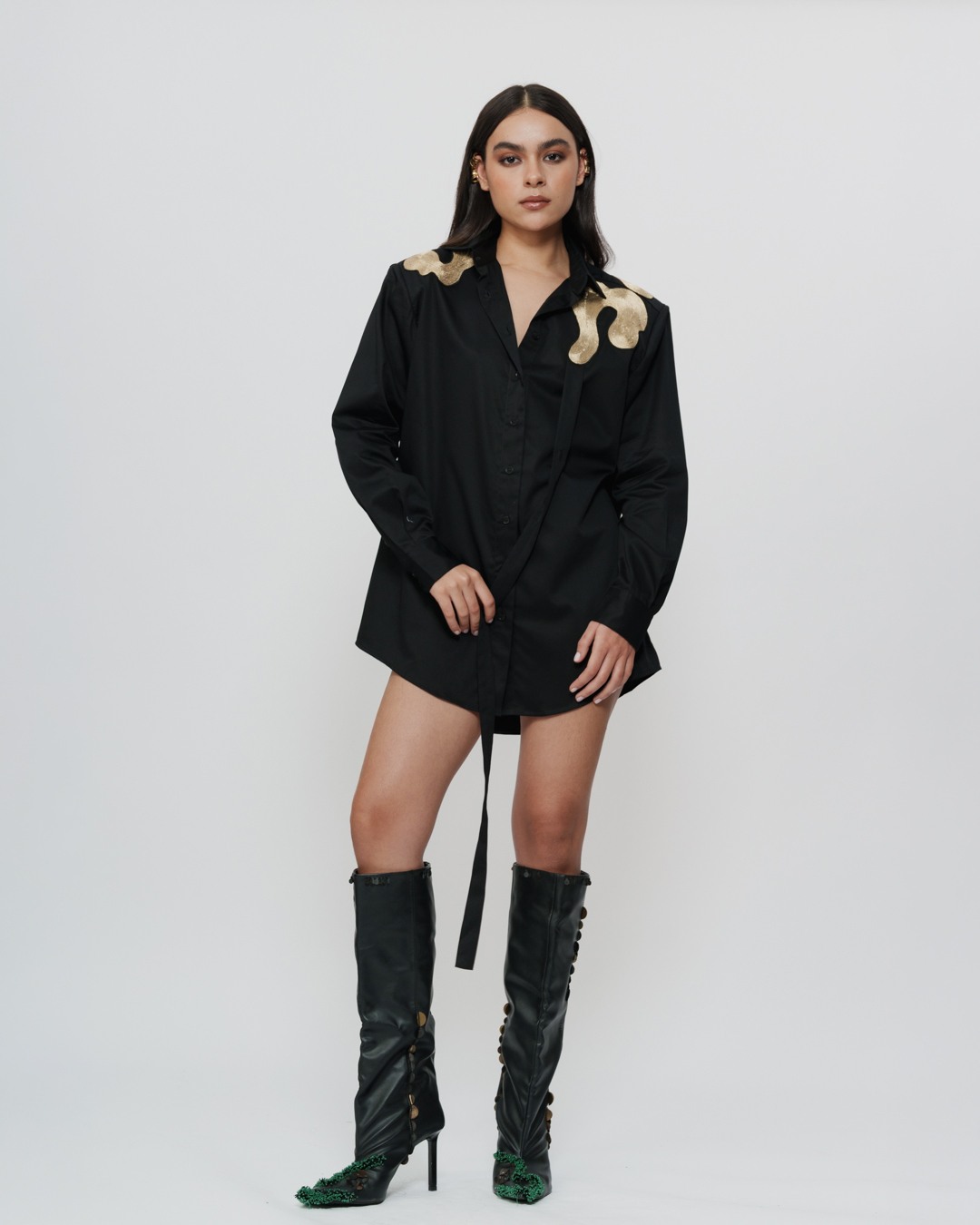 Shirt Dress with Highlighted Shoulder