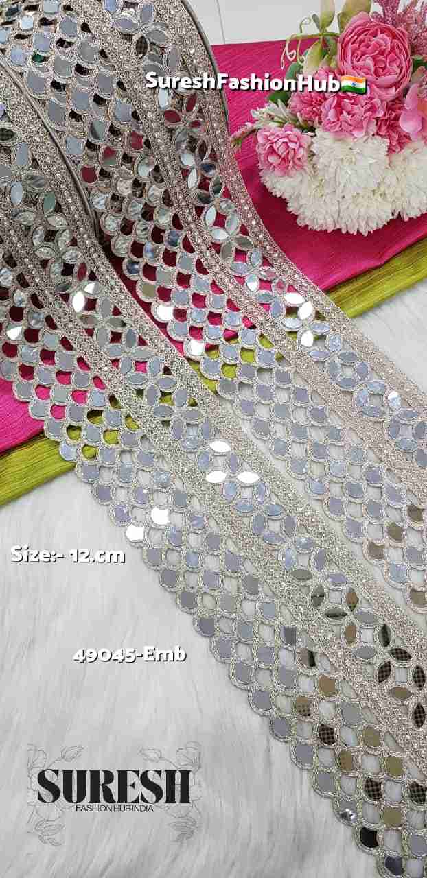 Pearl Royale Rhinestone Embroidery Border Lace-49045