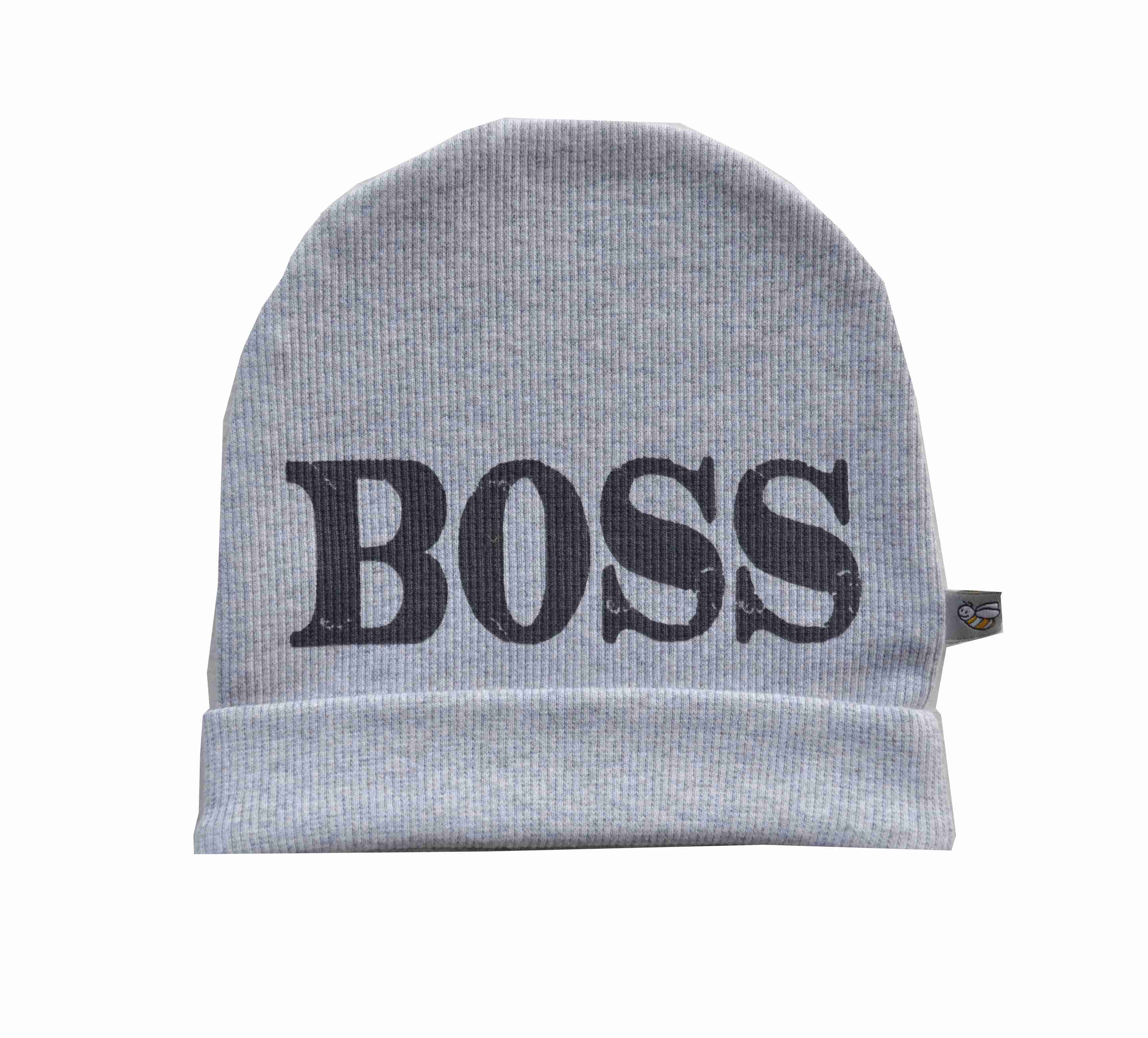 Boss Printed Grey Melange Beanie Cap (Cotton/Lycra Rib)