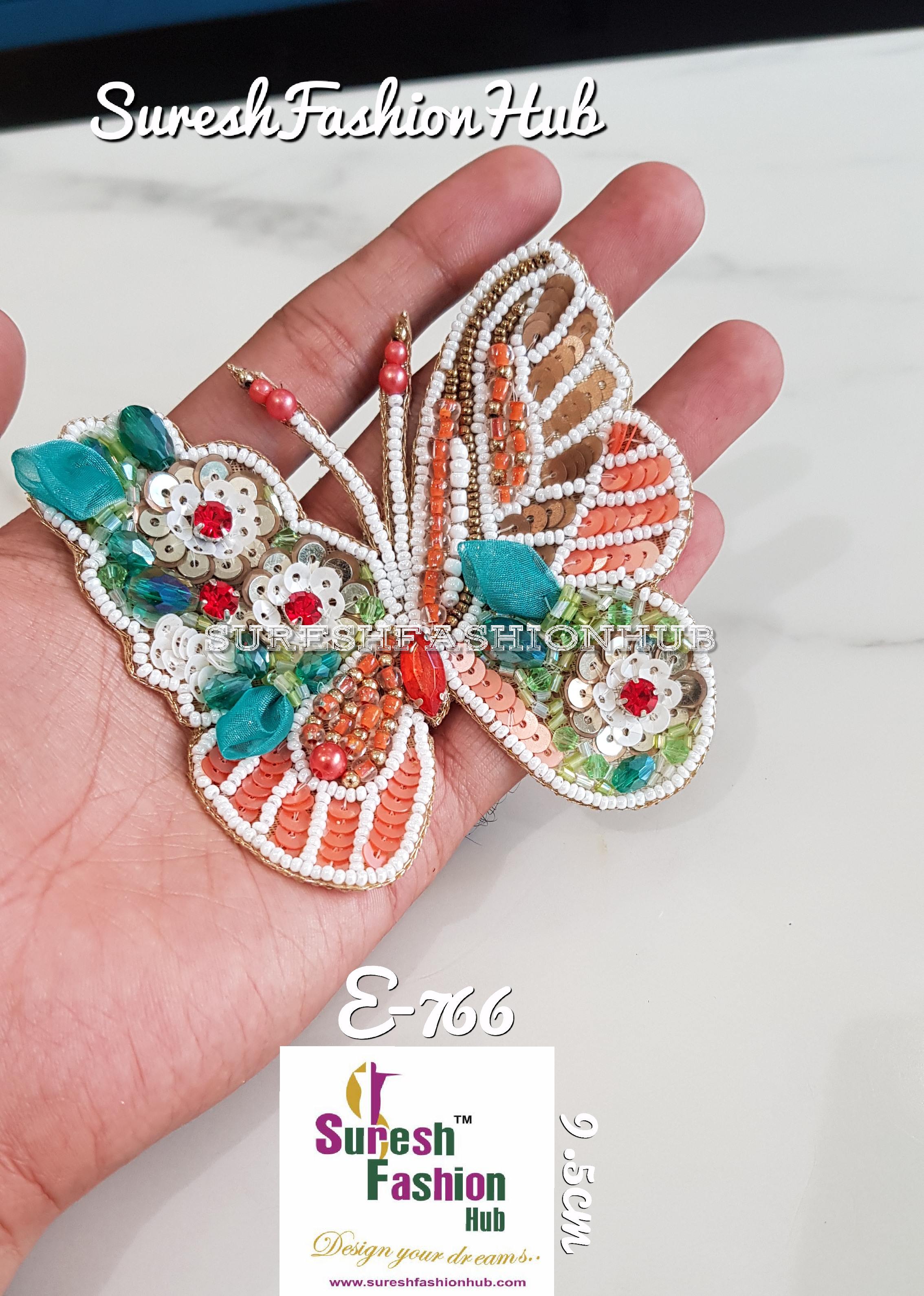 Green With Peach Beaded Butterfly Patch
