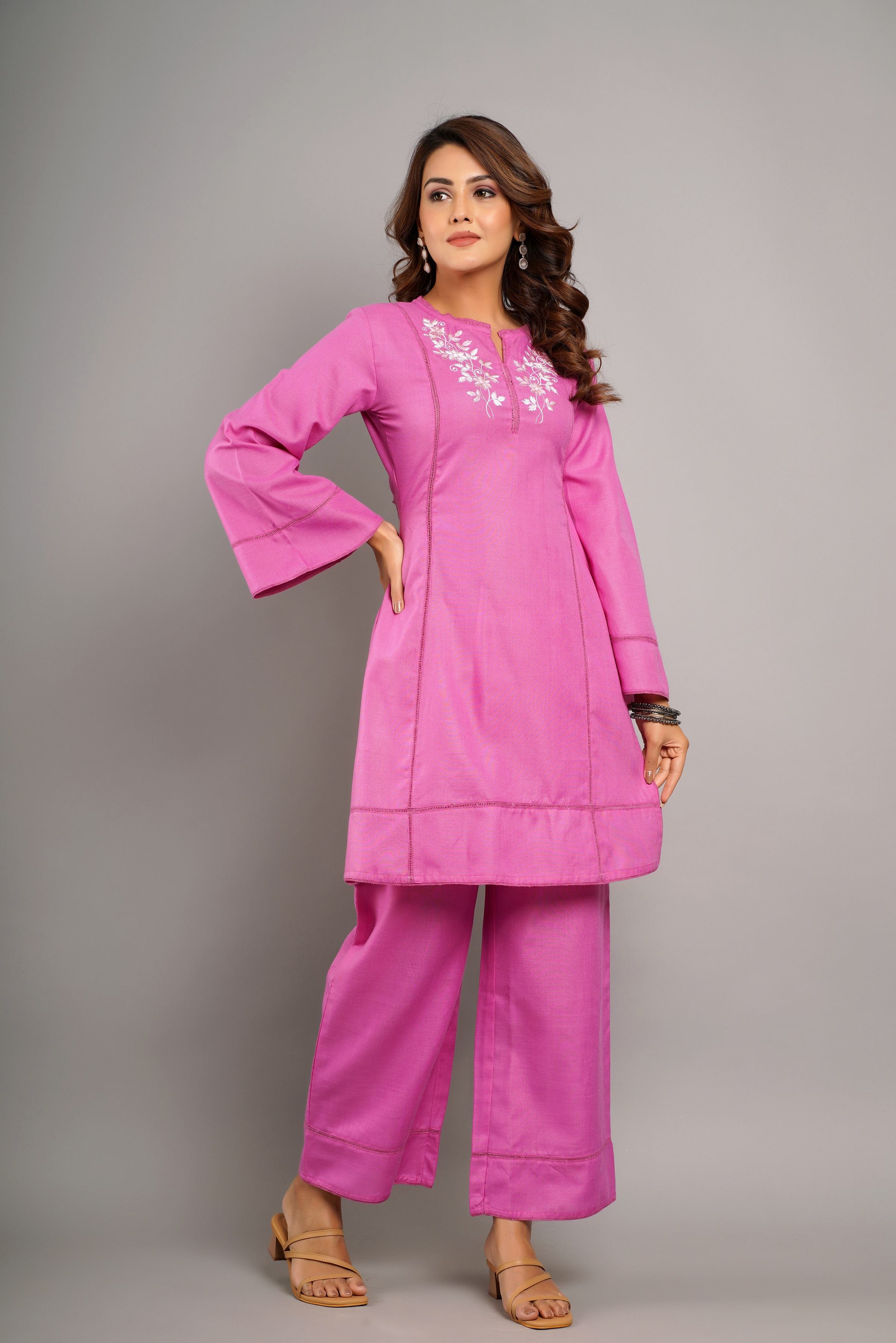 PINK EMBROIDERED  KURTA SET