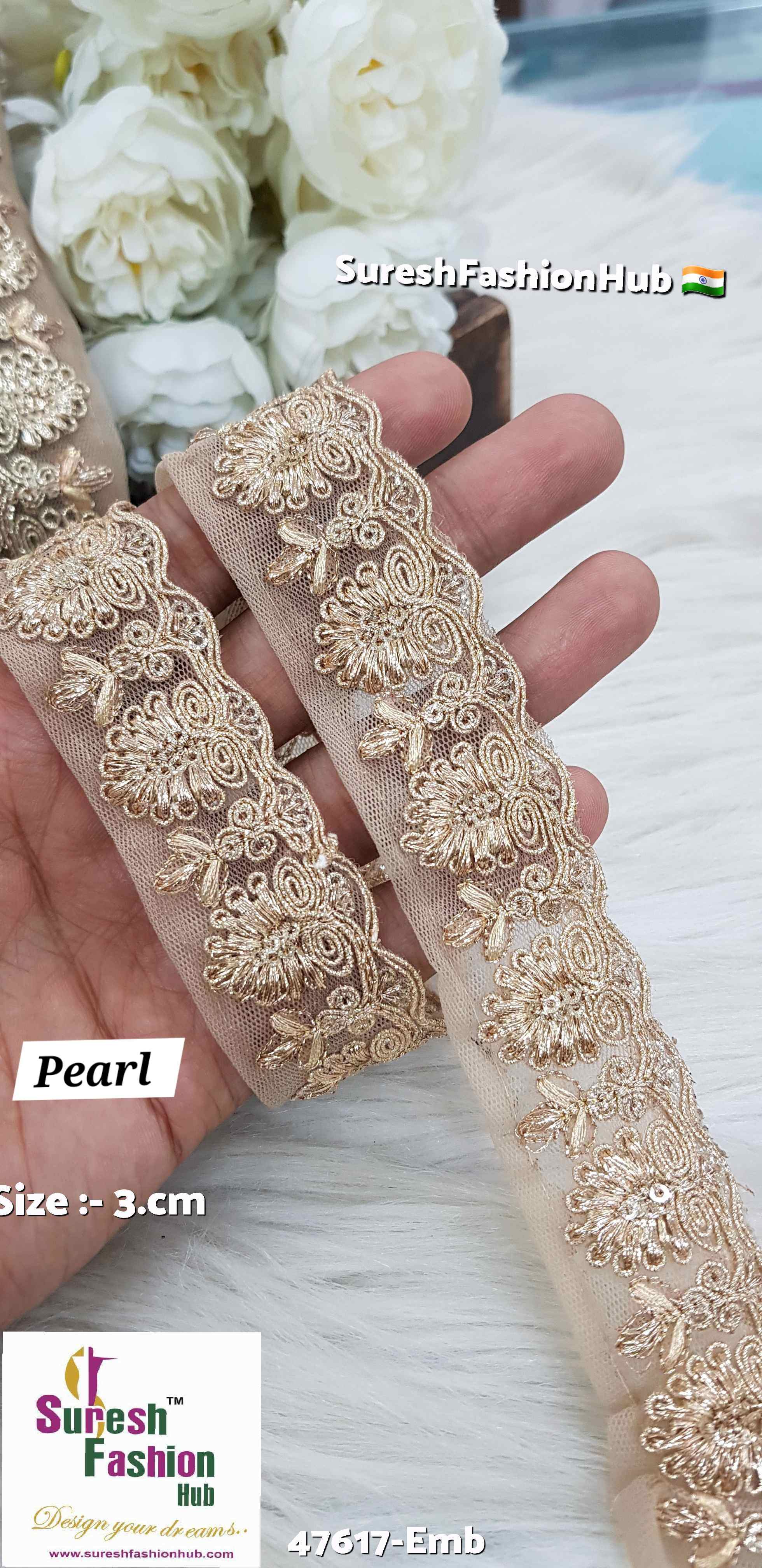 Certainly! Here are some ALT text suggestions that incorporate a variety of keywords to help improve your visibility on Google: 1. "Navratri Banarasi Laces - Traditional Indian Festive Laces" 2. "Golden Silver Banarasi Lace - Elegant Metallic Trims for Garments" 3. "Cutwork Banarasi Laces - Intricate Openwork Designs"