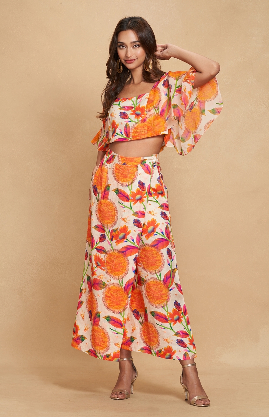 Orange Printed Wrap Pants