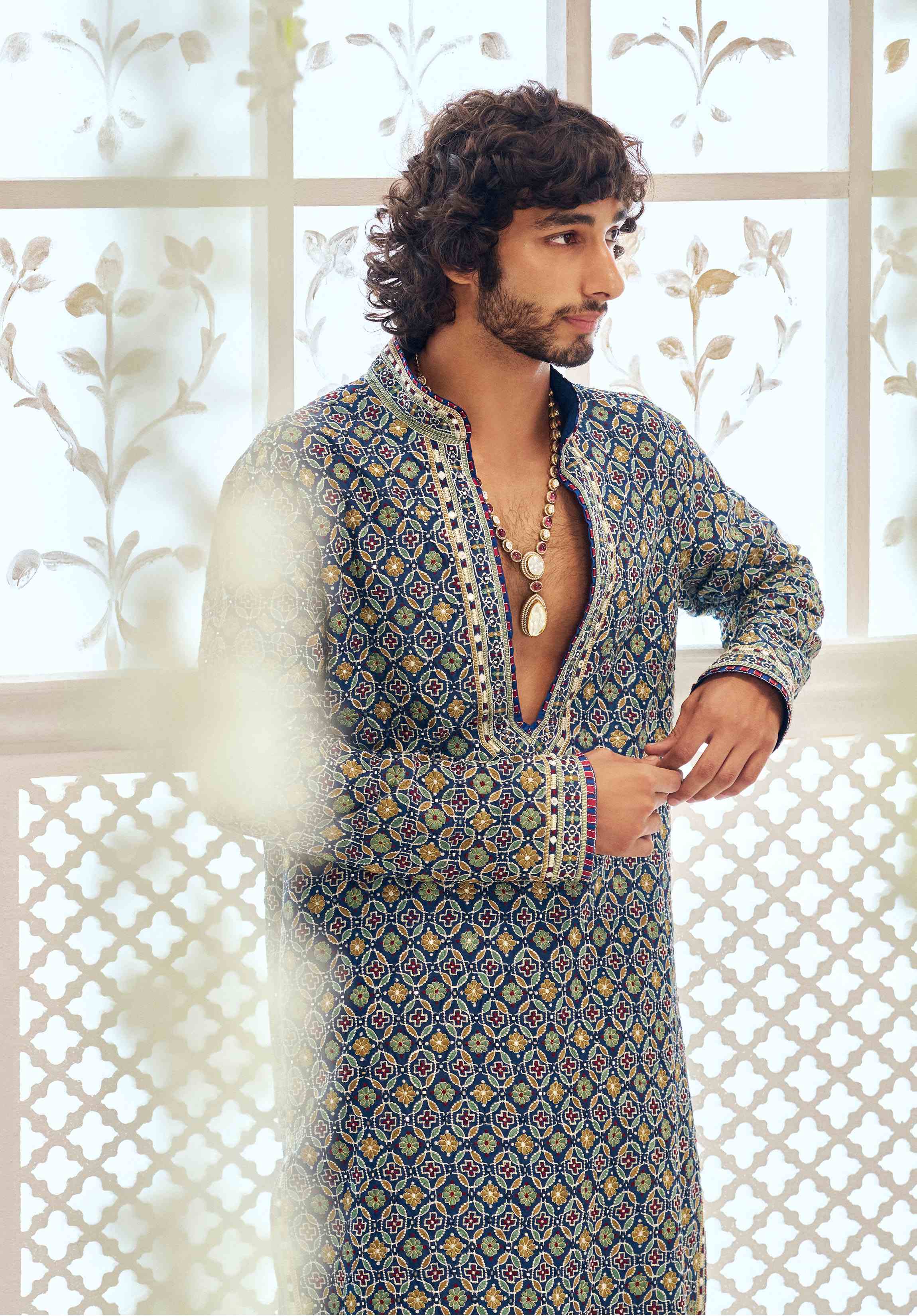 Blue Chanderi Kurta