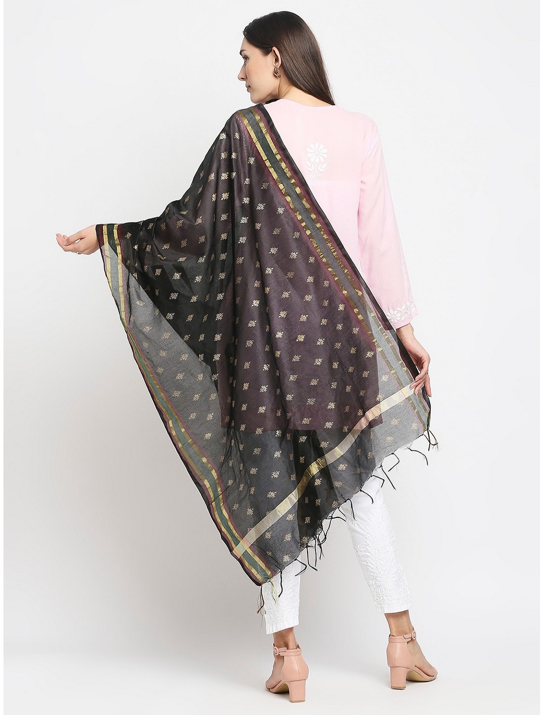 Get Wrapped | Get Wrapped Black Foil Printed Dupatta with Borders  for Women 2