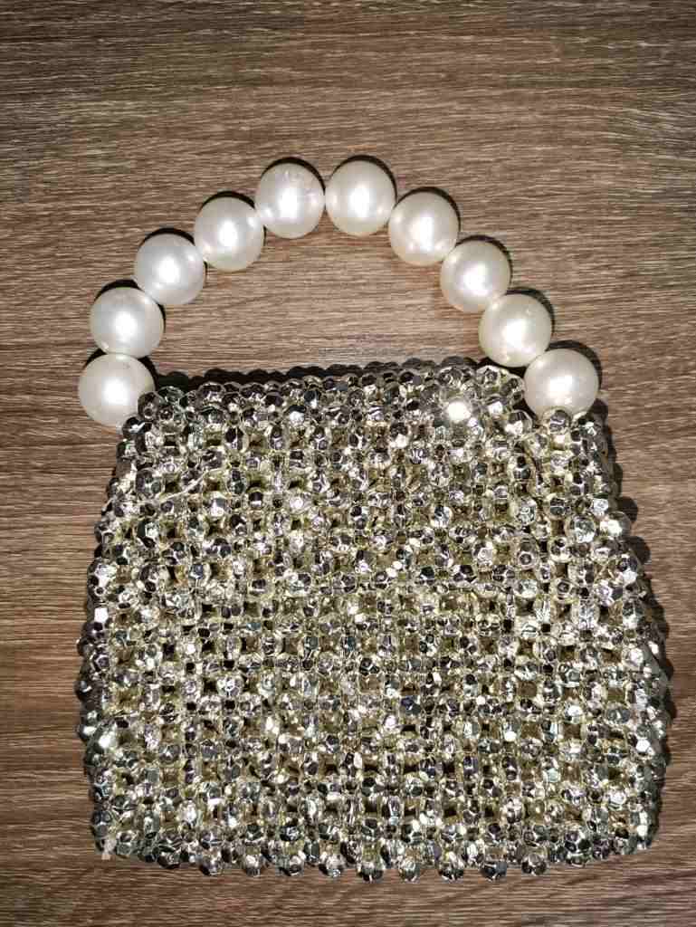 Golden Minitial Bag with Pearl Handle