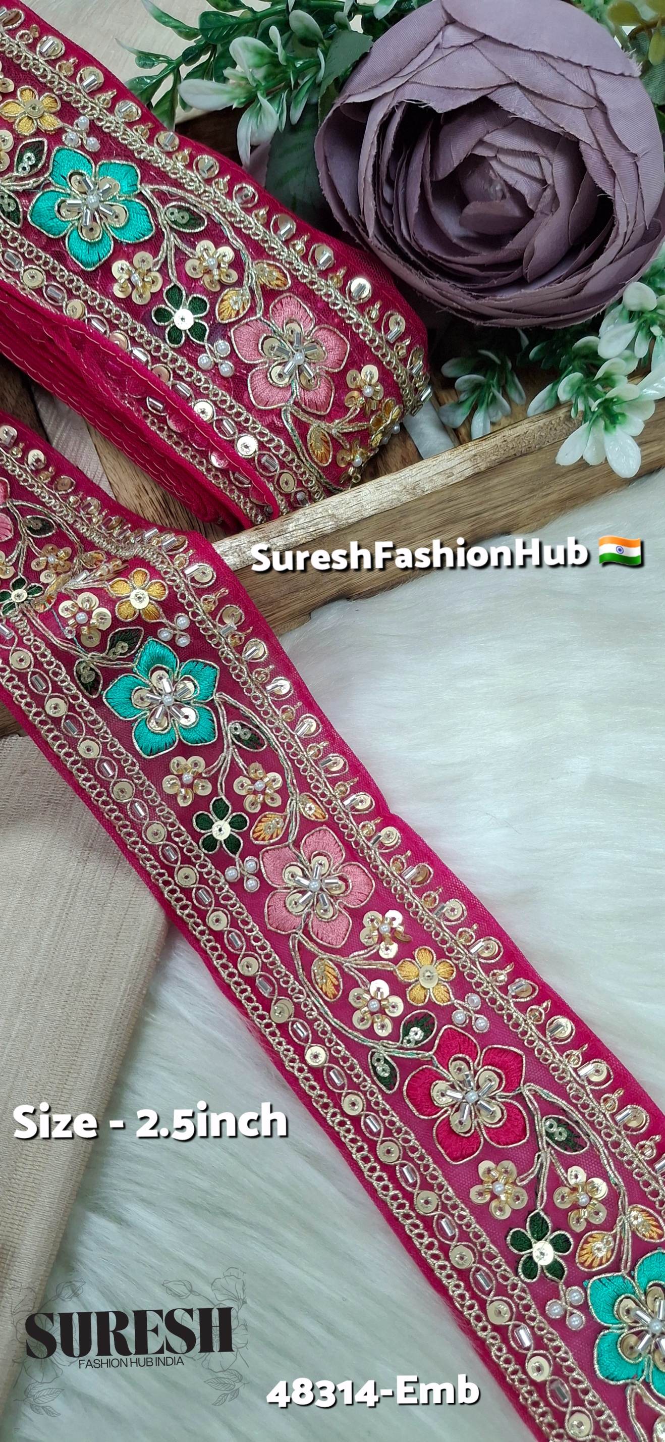 Rani Multicolor Kaddana Floral Embroidery Lace