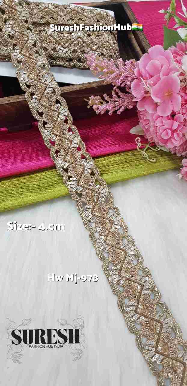 Matt Gold Handmade Two-Side Cutwork Sequin Net Lace – Mj-978