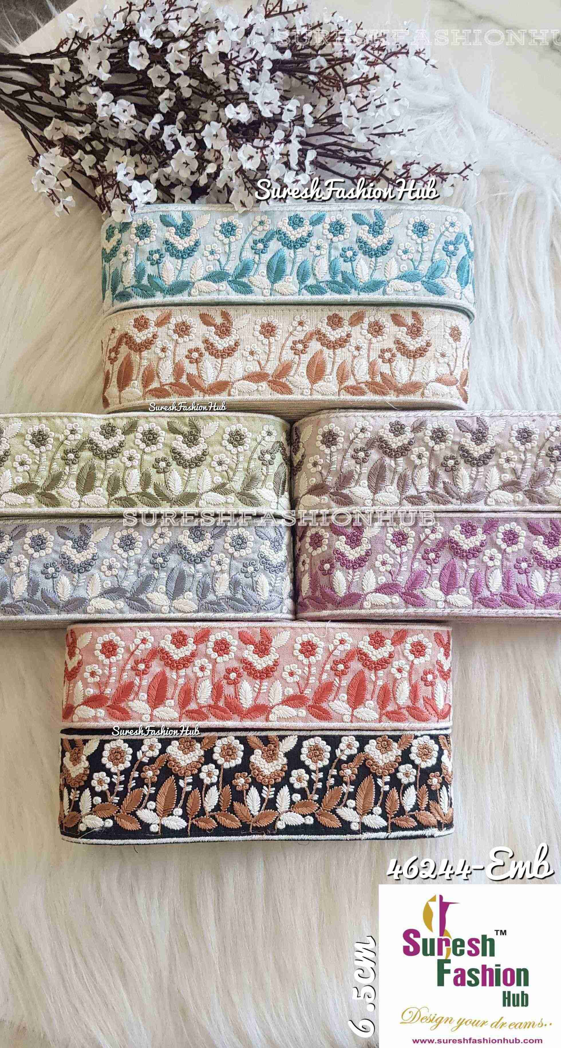 The Flower Garden Blue Embroidered Trim