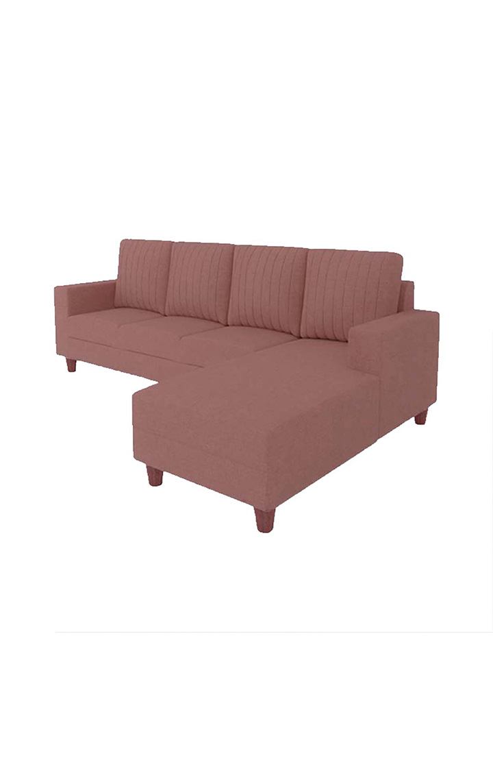neudot Roman LHS Sectional Sofa for Living Room |6 Person Sofa|Premium Fabric with Cushioned Armrest | Solid Wood Frame|6 Seater in Ceramic Pink Color