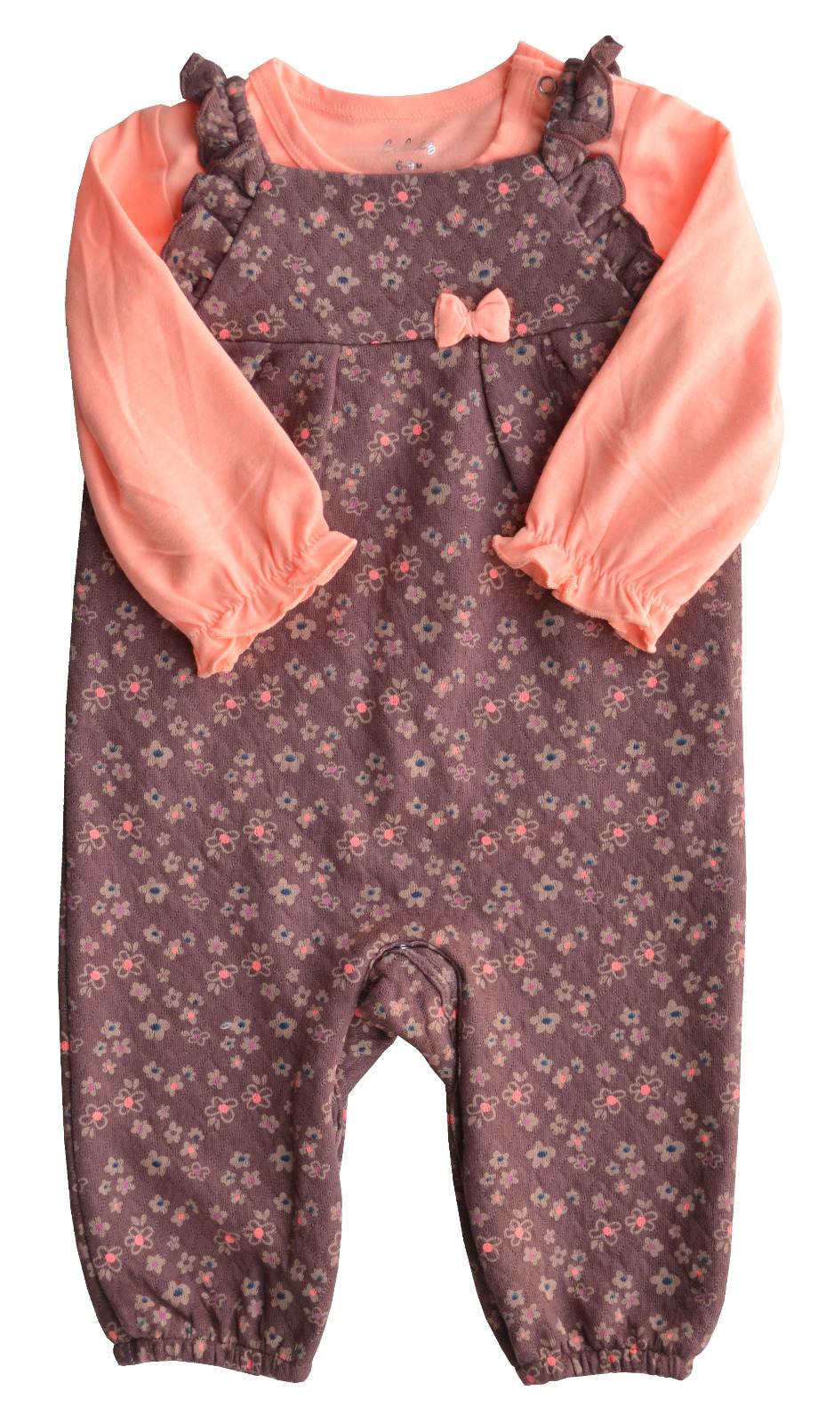 Baby Girls Long Romper Set with Full sleeves Top,Color-Brown/Orange