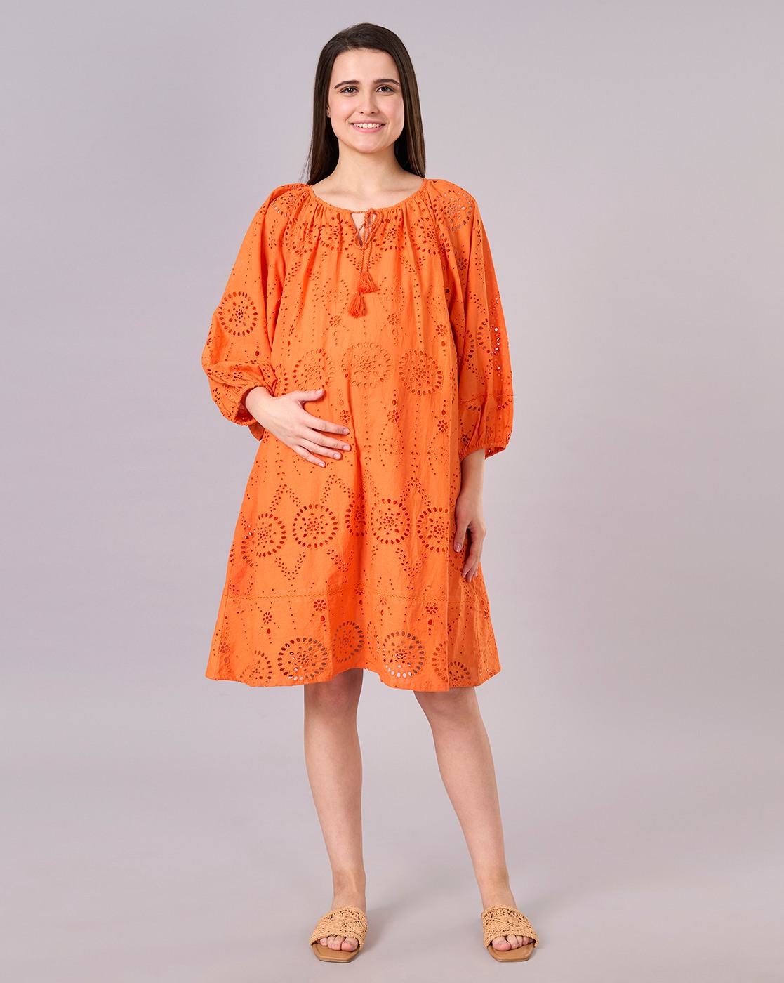 Maternity Clothing  Dress Solid Orange