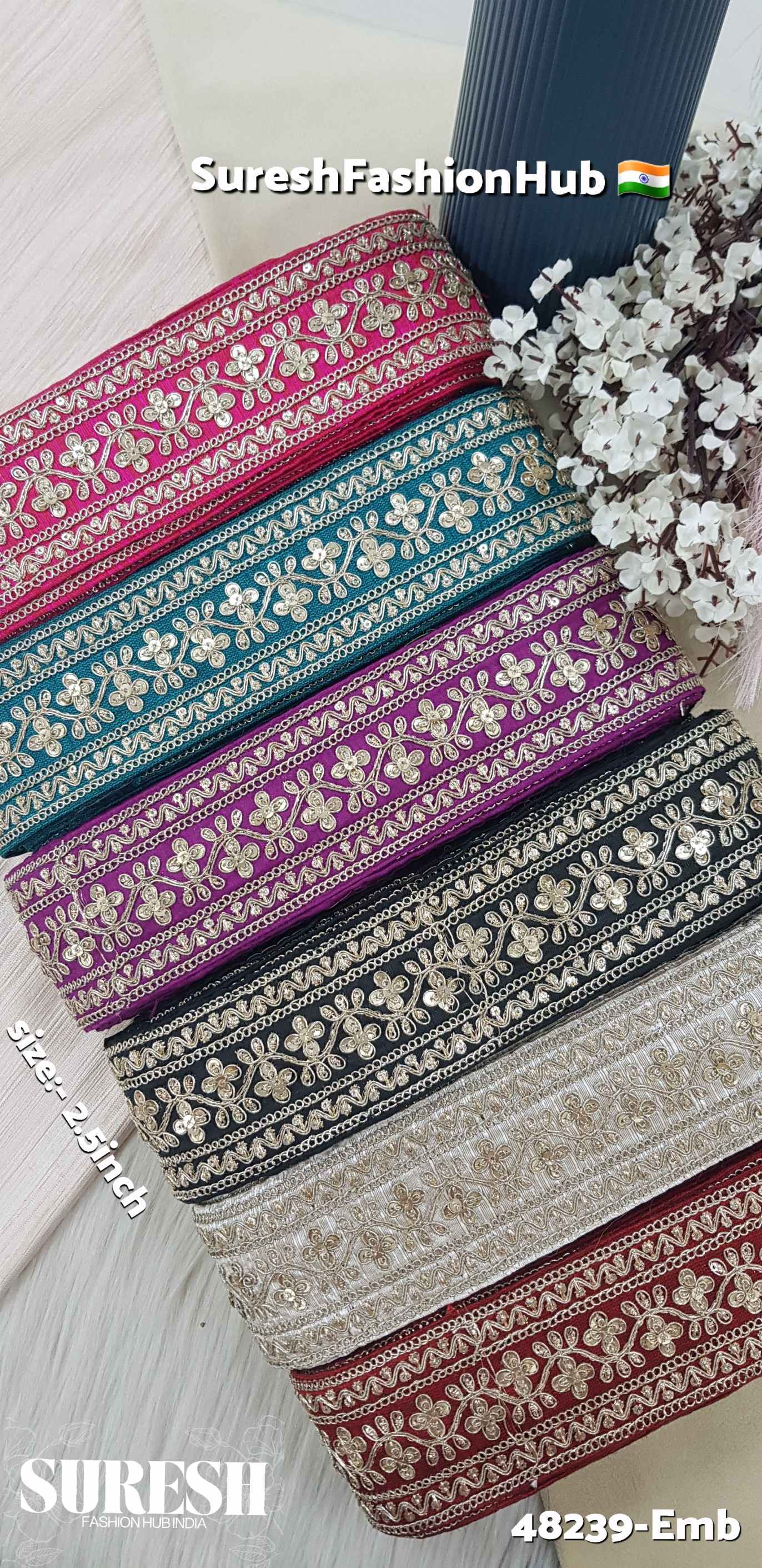 Magenta Floral Zari Embroidery Lace