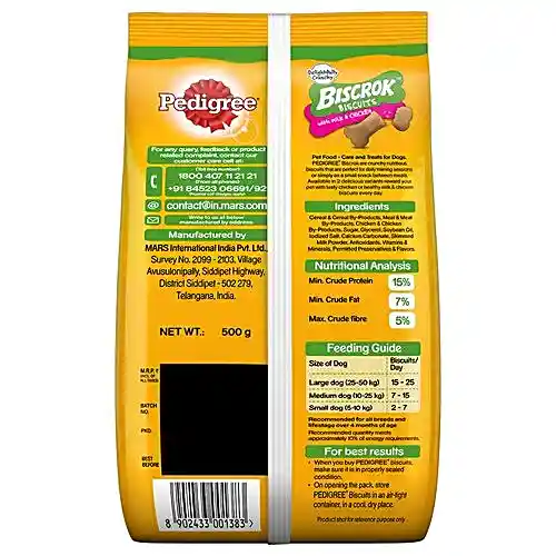 Pedigree Biscrok Biscuits Dog Treat - Above 4 Months, Milk & Chicken Flavour 500g