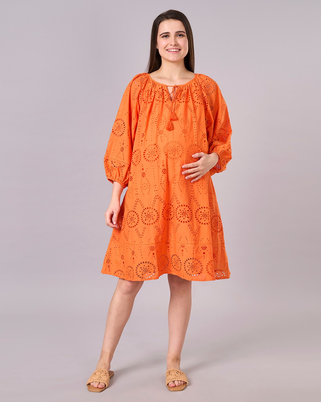 Maternity Clothing  Dress Solid Orange