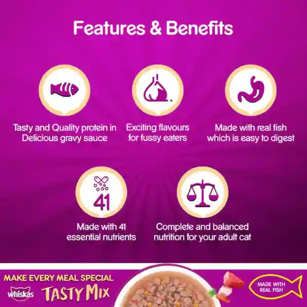Whiskas Tasty Mix Tuna Kanikama Carrot In Gravy Wet Cat Food - 70g