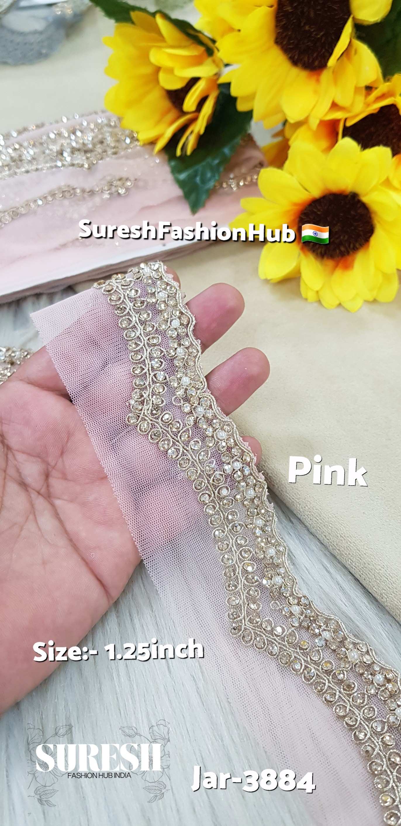 Baby Pink Shine Embroidered Lace