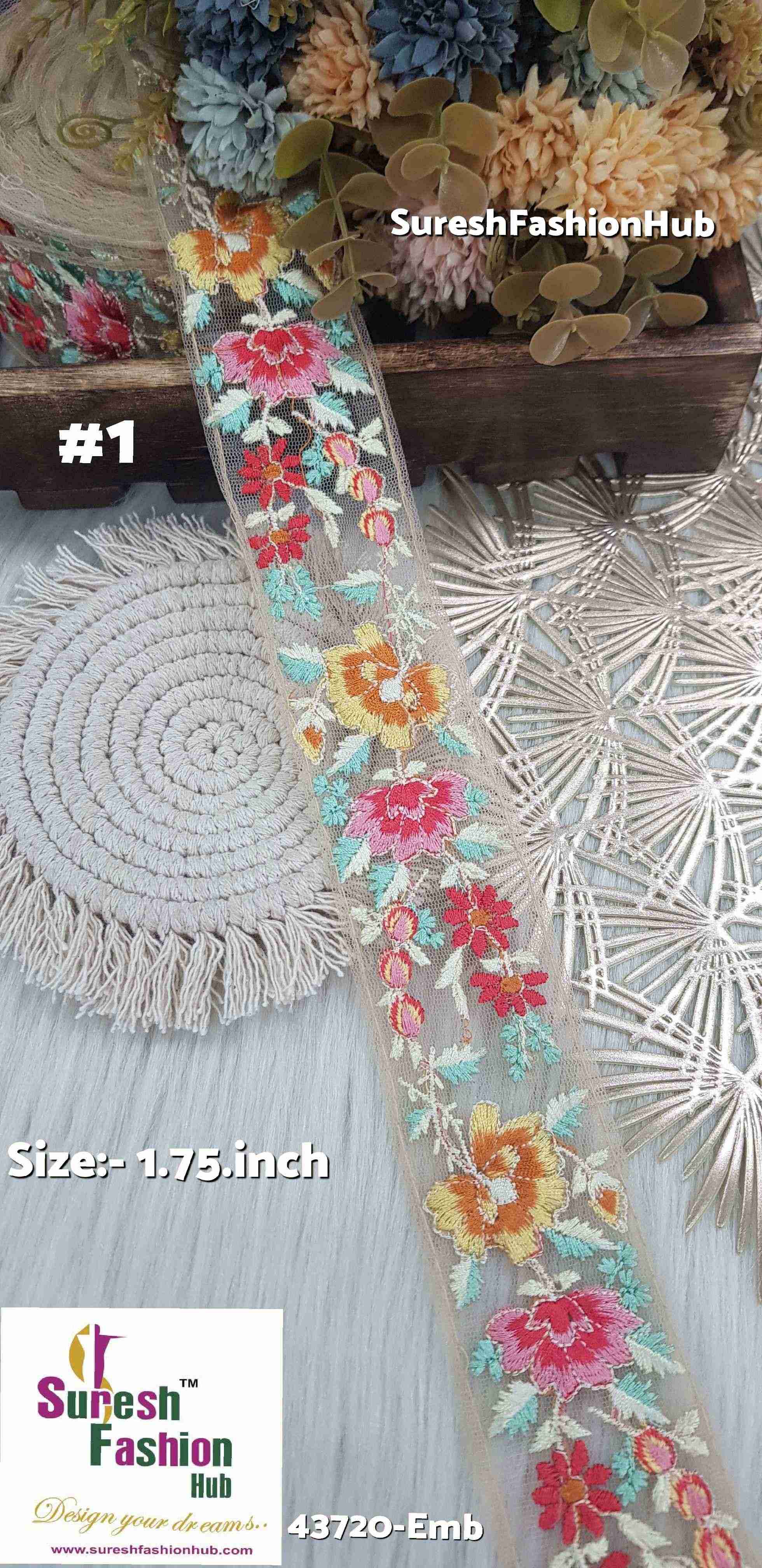 Beige Blossom Multicolor Embroidery Lace