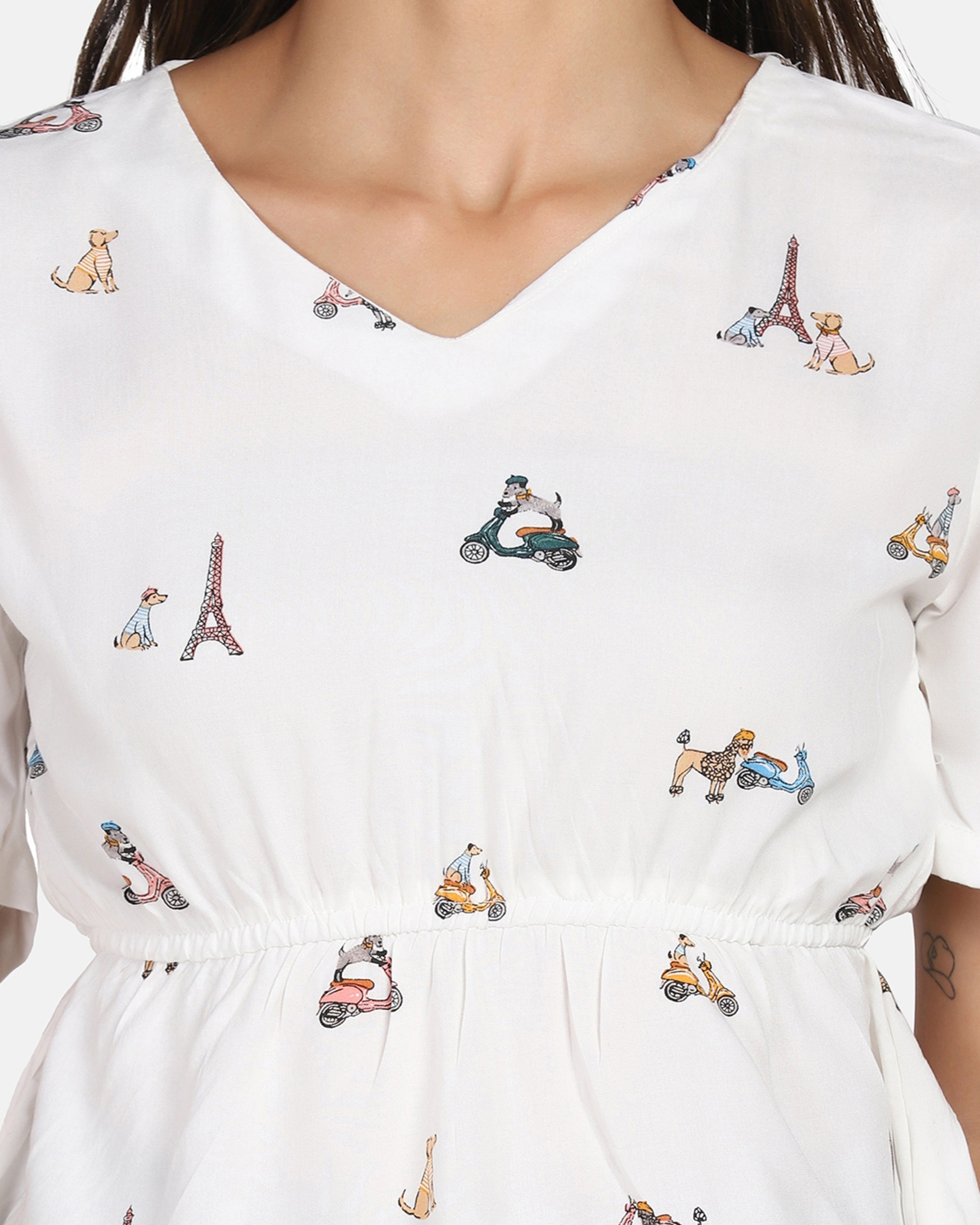 White Printed Rayon Top