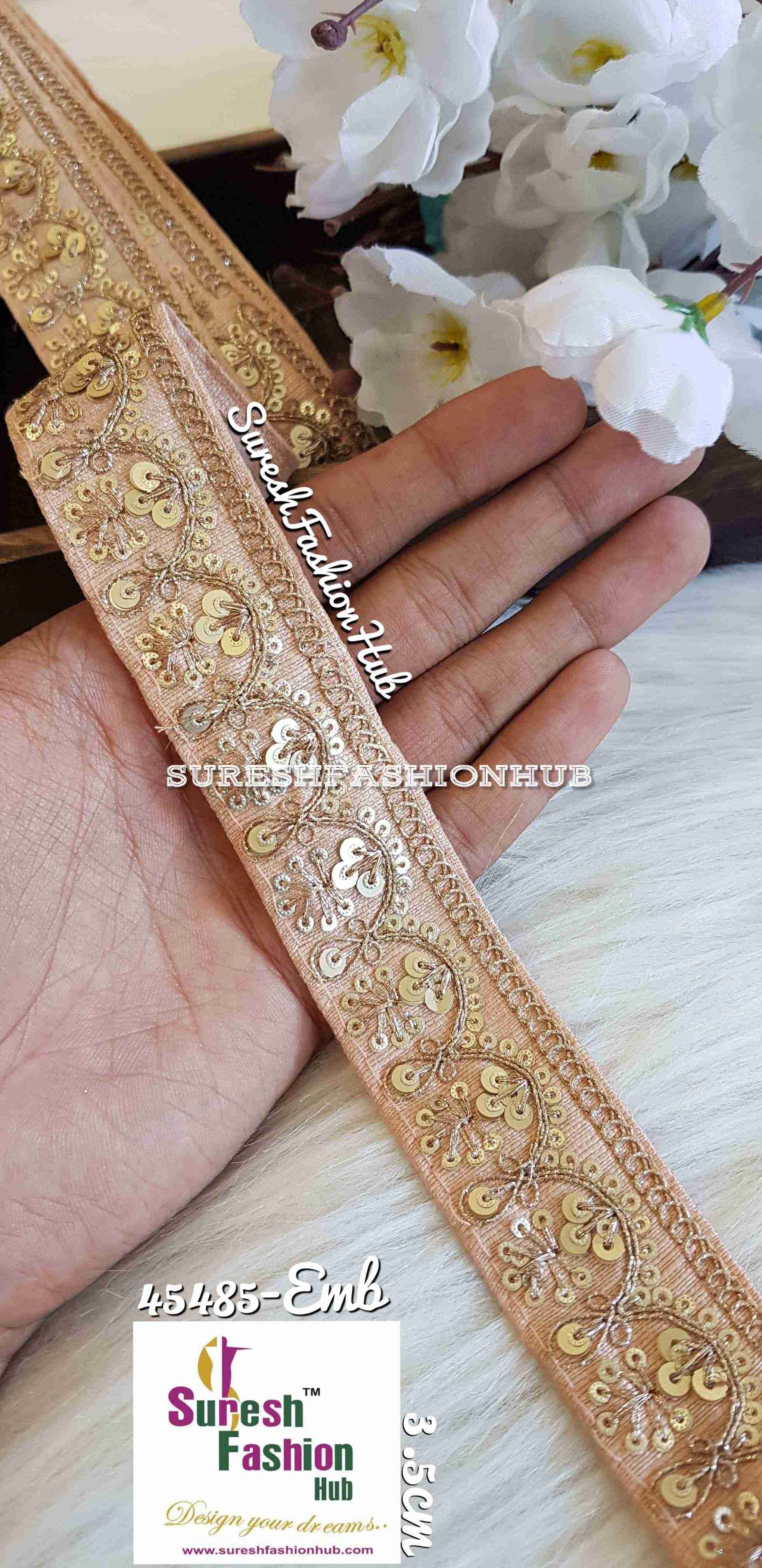 Chic Beige Embroidered Designer Trim